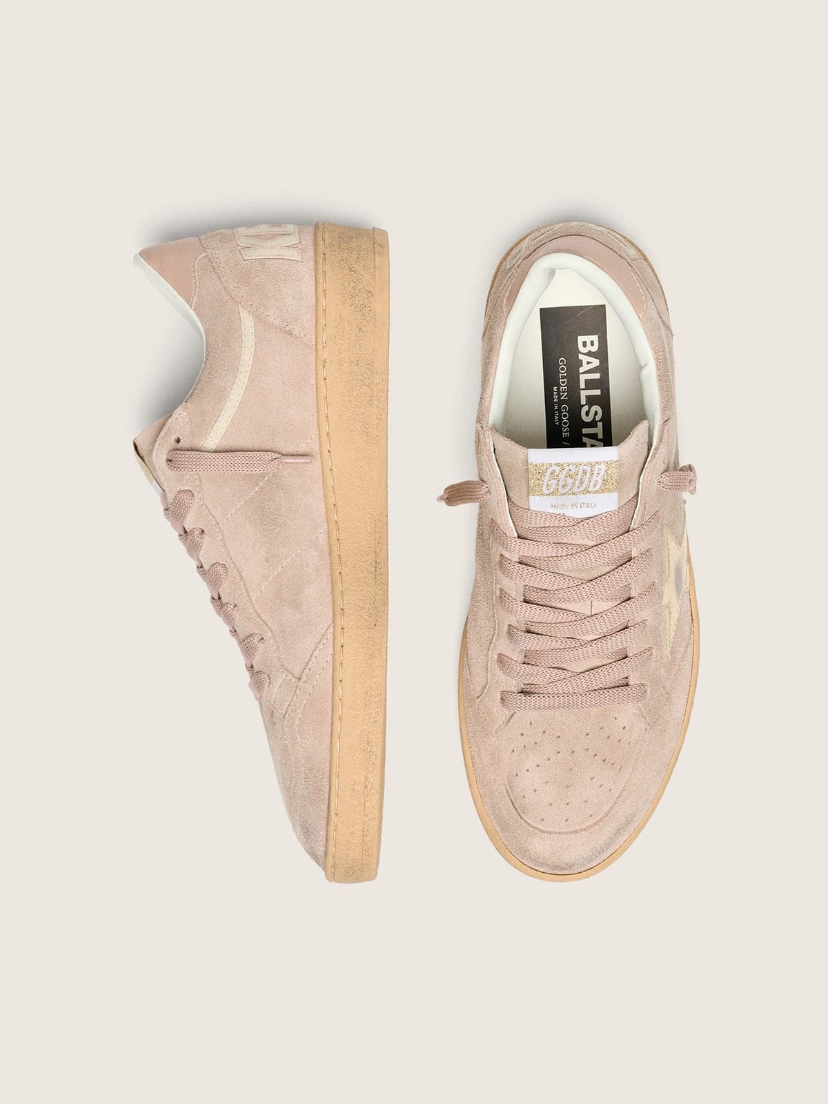 Golden Goose Womens Ball Star In Powder-Pink Suede With Metallic Gold Star Womens
