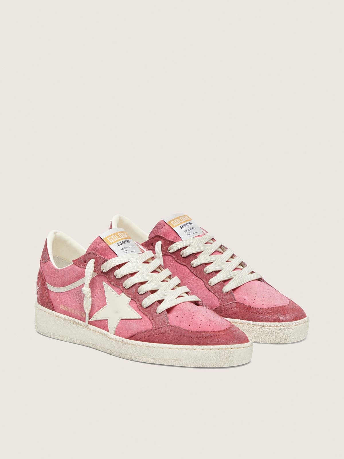 Golden Goose Womens Ball Star Ltd In Pink Suede With Cream Leather Star And Red Suede Inserts Womens