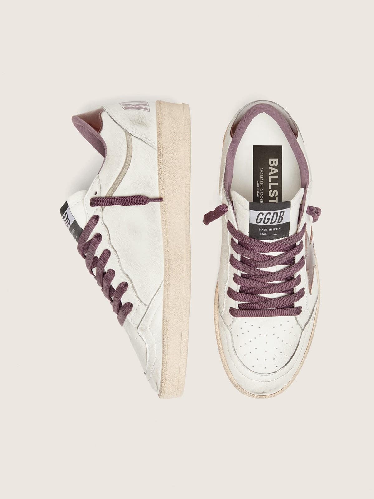 Golden Goose Womens Ball Star Ltd In White Leather With Burgundy Leather Star Womens