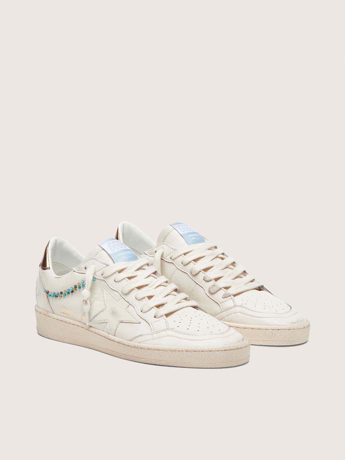 Golden Goose Womens Ball Star In Cream Leather With Tone-On-Tone Star And Beads Womens