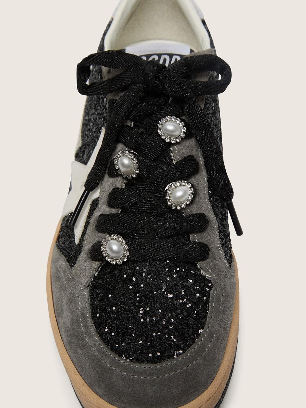 Golden Goose Womens Gray And Black Ball Star Ltd In Glitter With Skins Womens