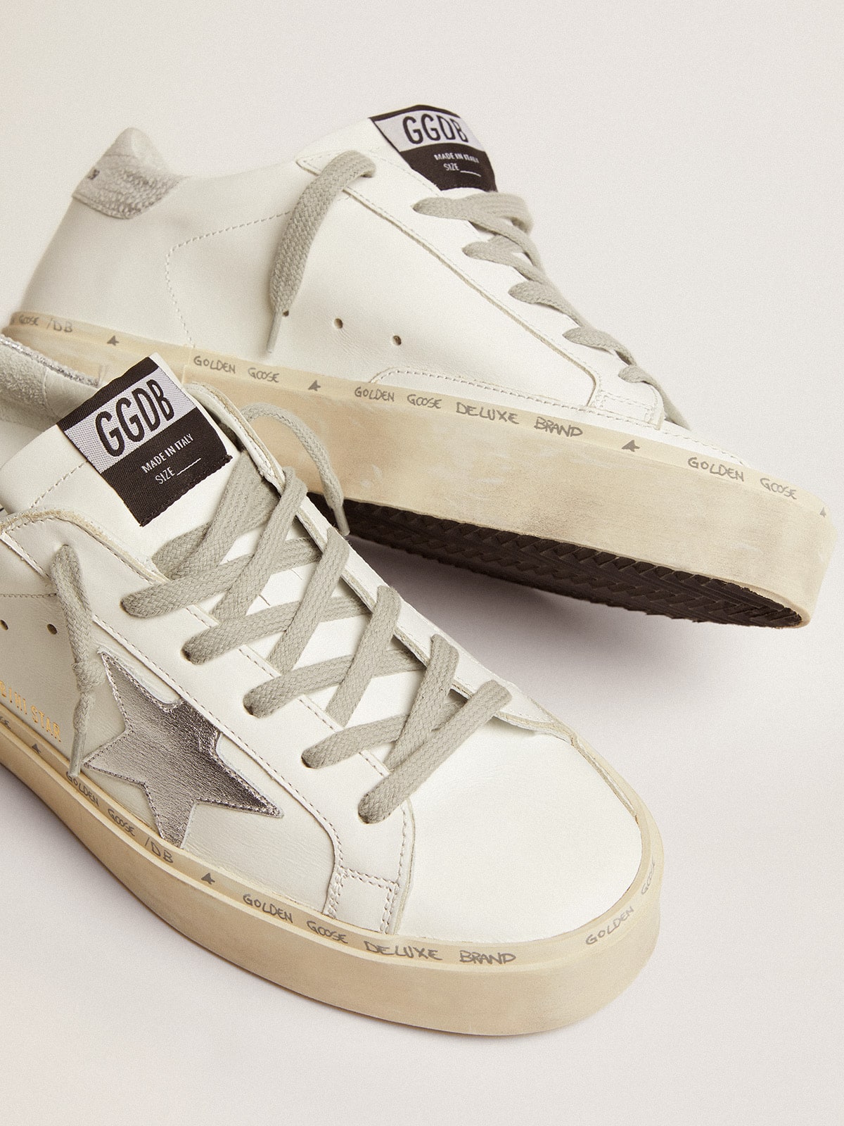 Golden Goose Womens Hi Star With Star And Metallic Silver Heel Womens