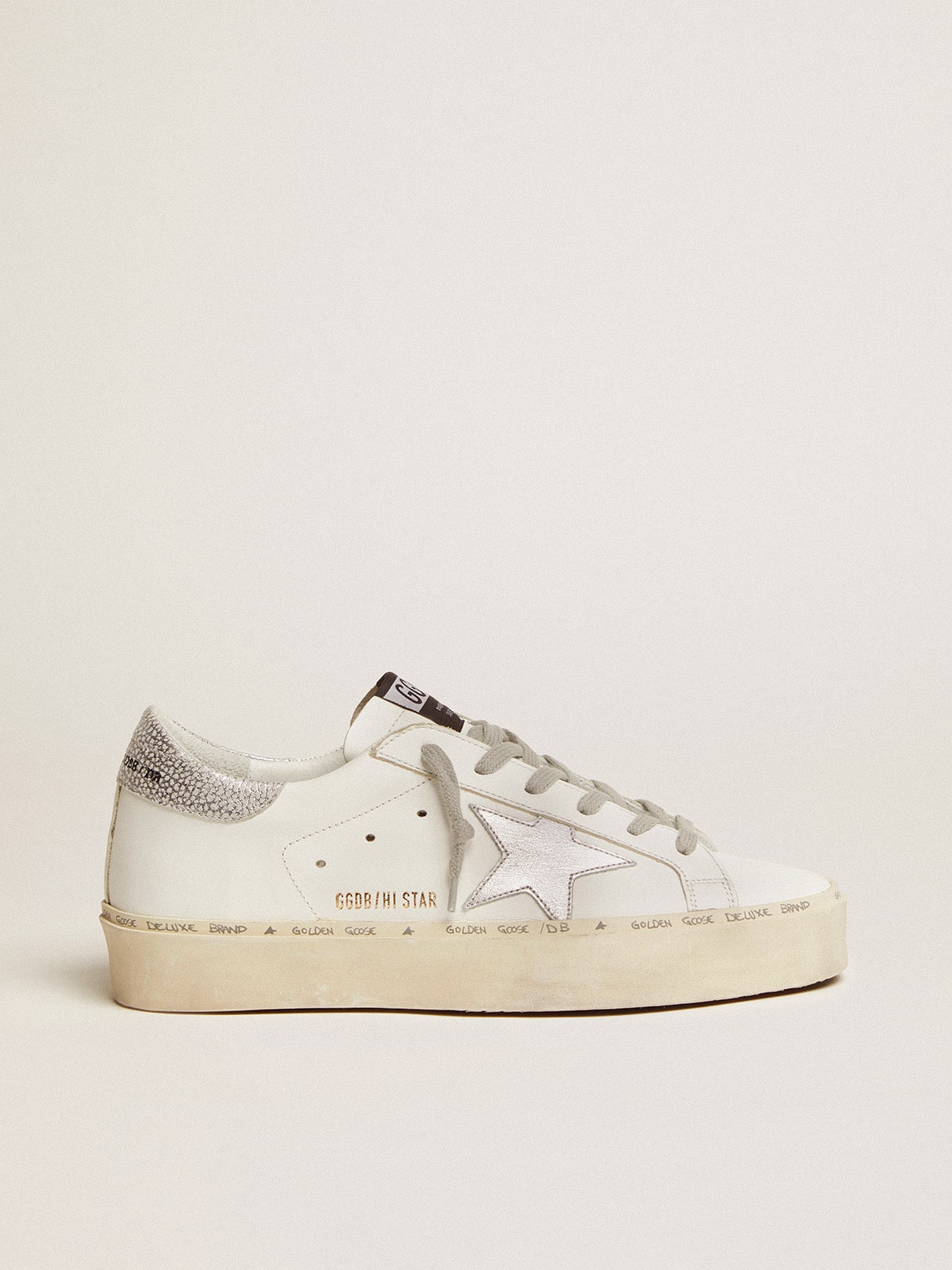 Golden Goose Womens Hi Star With Star And Metallic Silver Heel Womens