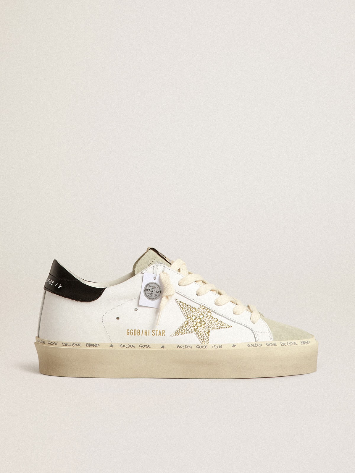 Golden Goose Hi Star With Swarovski Crystal Star And Black Heel Tab Womens