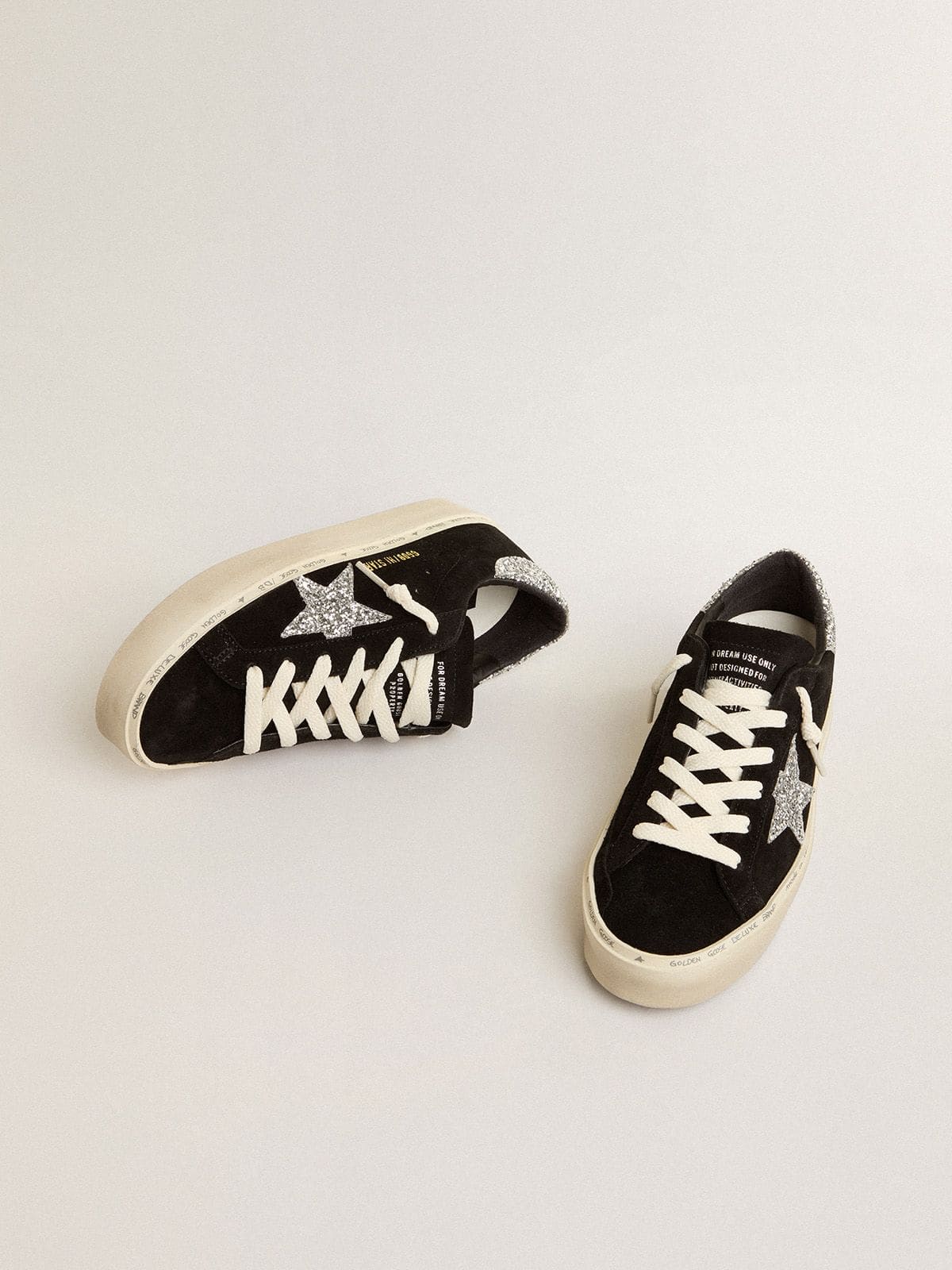 Golden Goose Womens Hi Star In Black Suede With Silver Glitter Star Womens