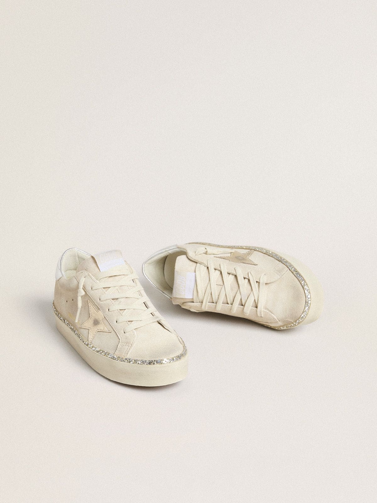 Golden Goose Hi Star In Suede With Silver Metallic Leather Star And Heel Tab Womens