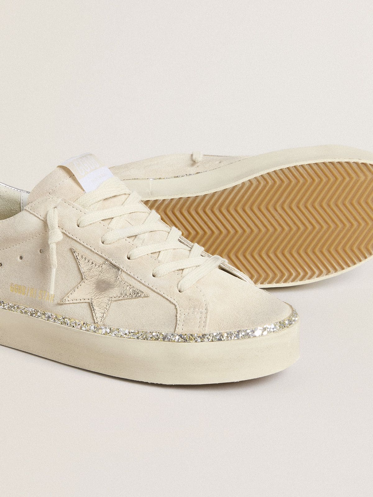 Golden Goose Hi Star In Suede With Silver Metallic Leather Star And Heel Tab Womens