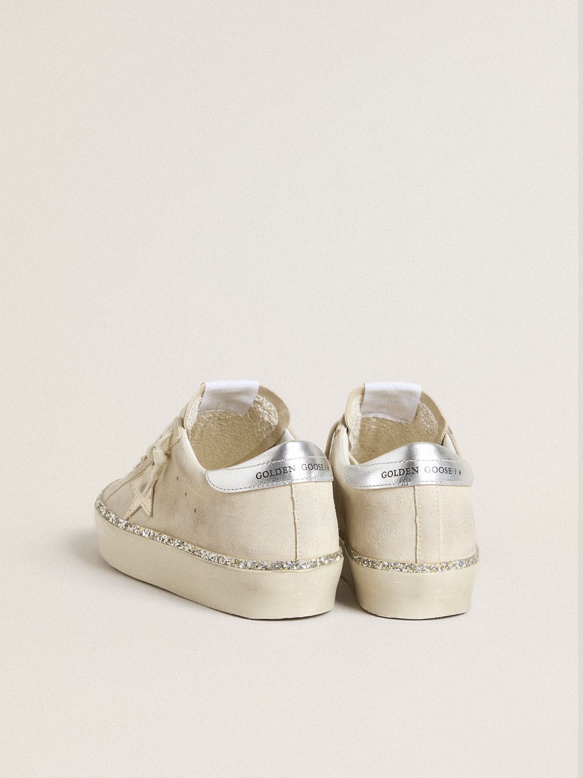 Golden Goose Hi Star In Suede With Silver Metallic Leather Star And Heel Tab Womens