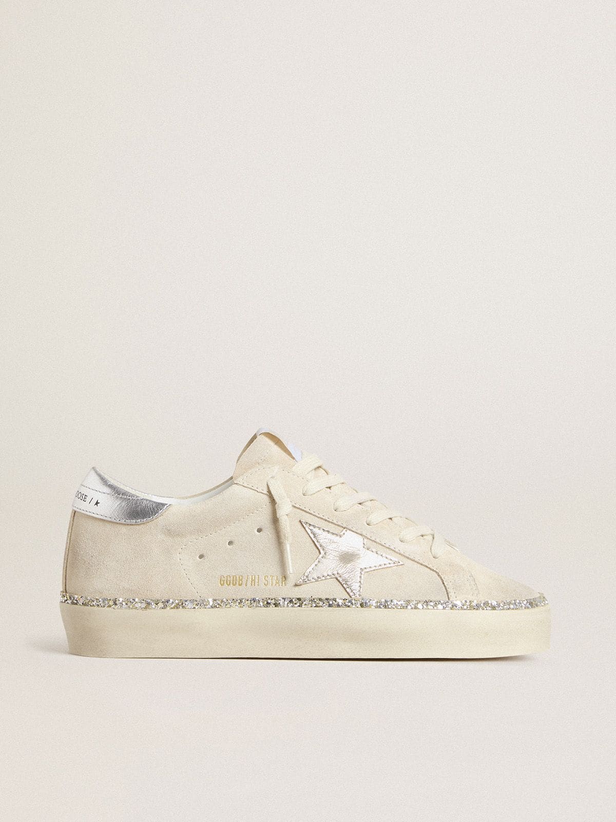 Golden Goose Hi Star In Suede With Silver Metallic Leather Star And Heel Tab Womens