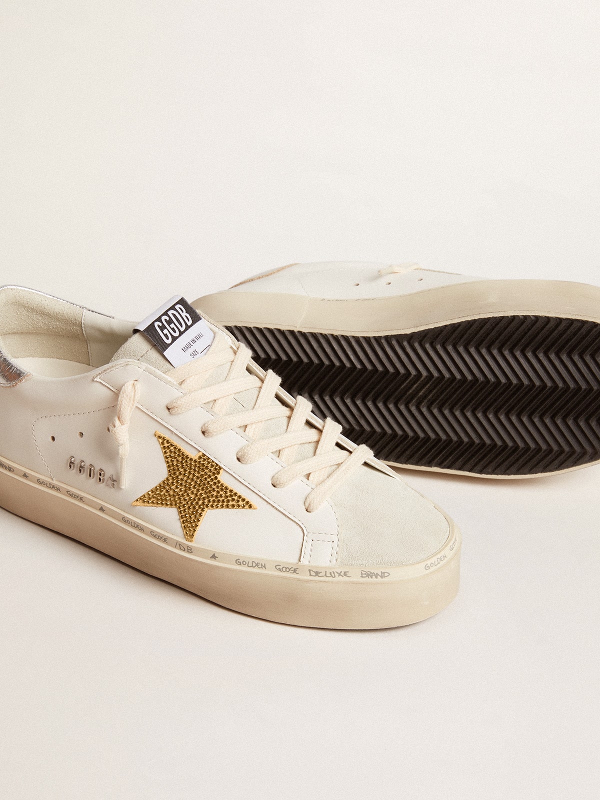 Golden Goose Hi Star With Swarovski Crystal Star And Silver Leather Heel Tab Womens