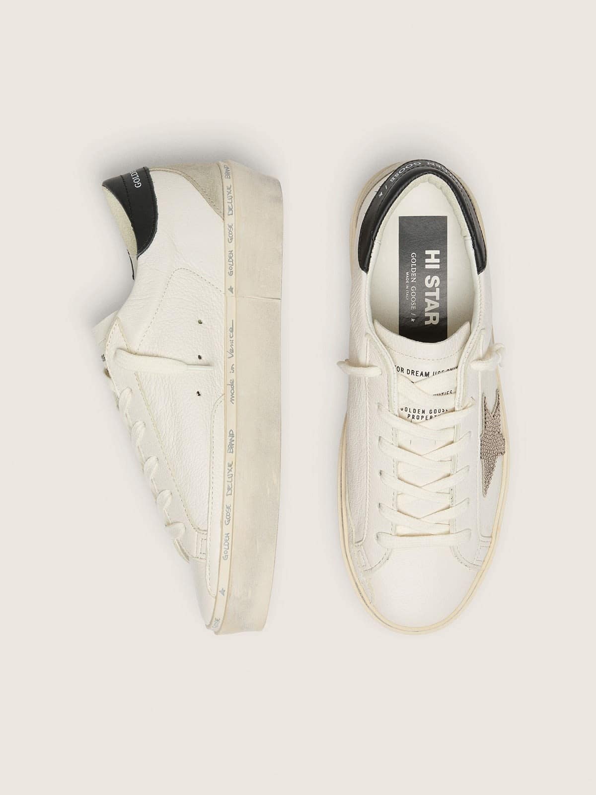Golden Goose Hi Star With Swarovski Crystal Star And Black Leather Heel Tab Womens
