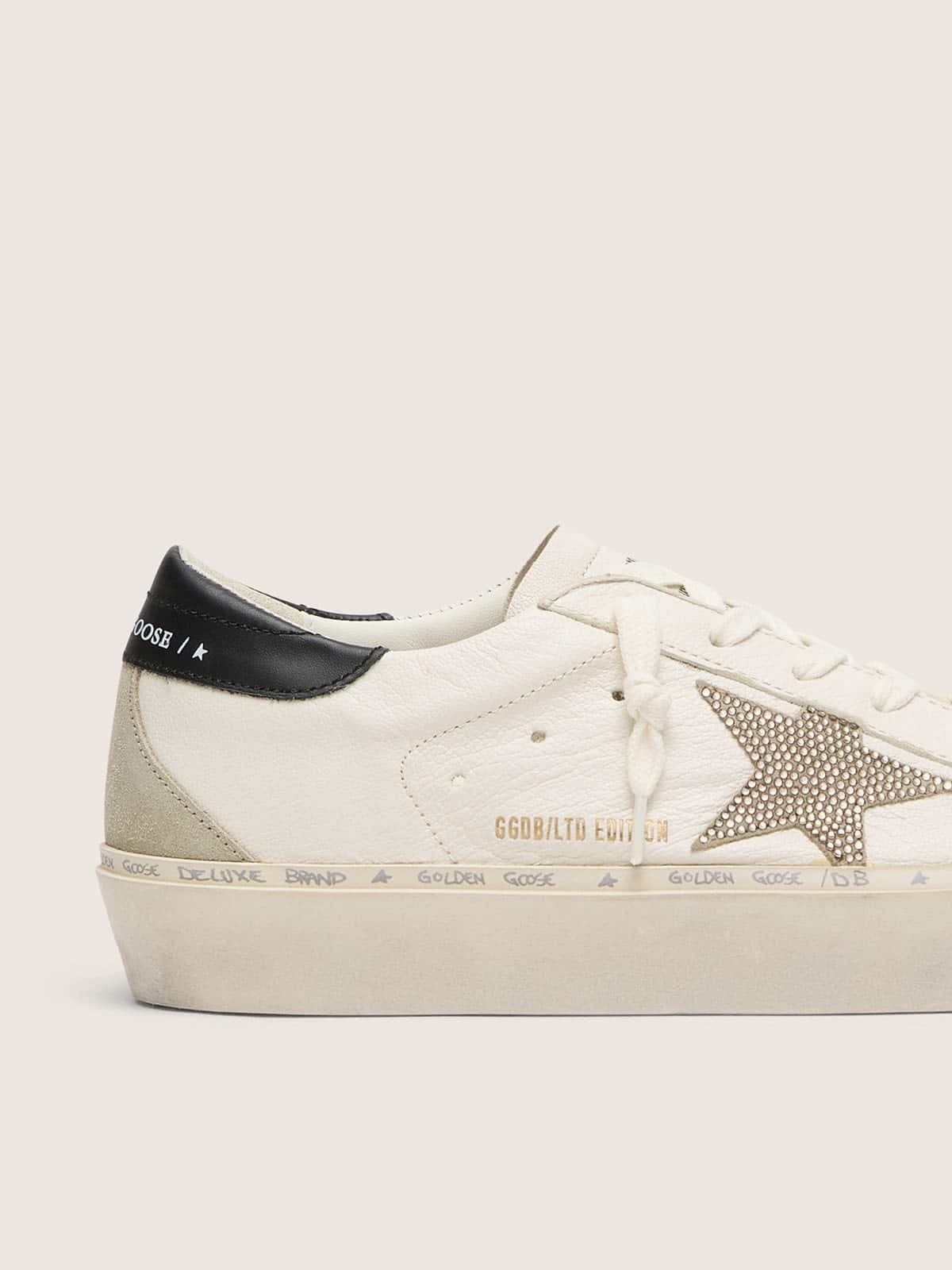 Golden Goose Hi Star With Swarovski Crystal Star And Black Leather Heel Tab Womens