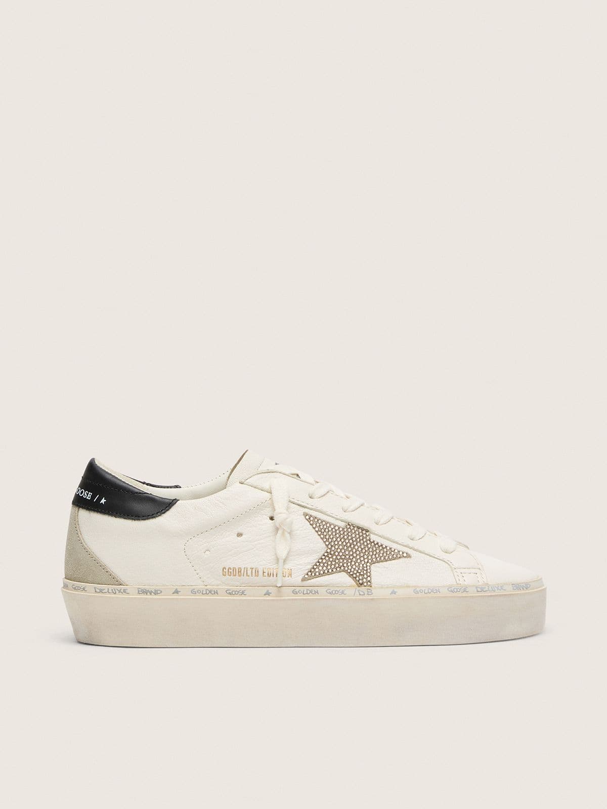 Golden Goose Hi Star With Swarovski Crystal Star And Black Leather Heel Tab Womens
