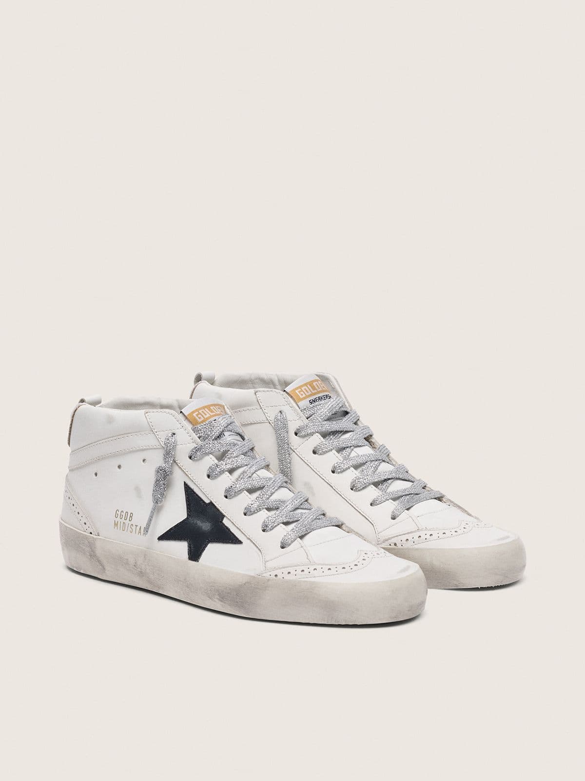 Golden Goose Womens Mid Star With Laminated Heel Tab And Glitter Laces Womens