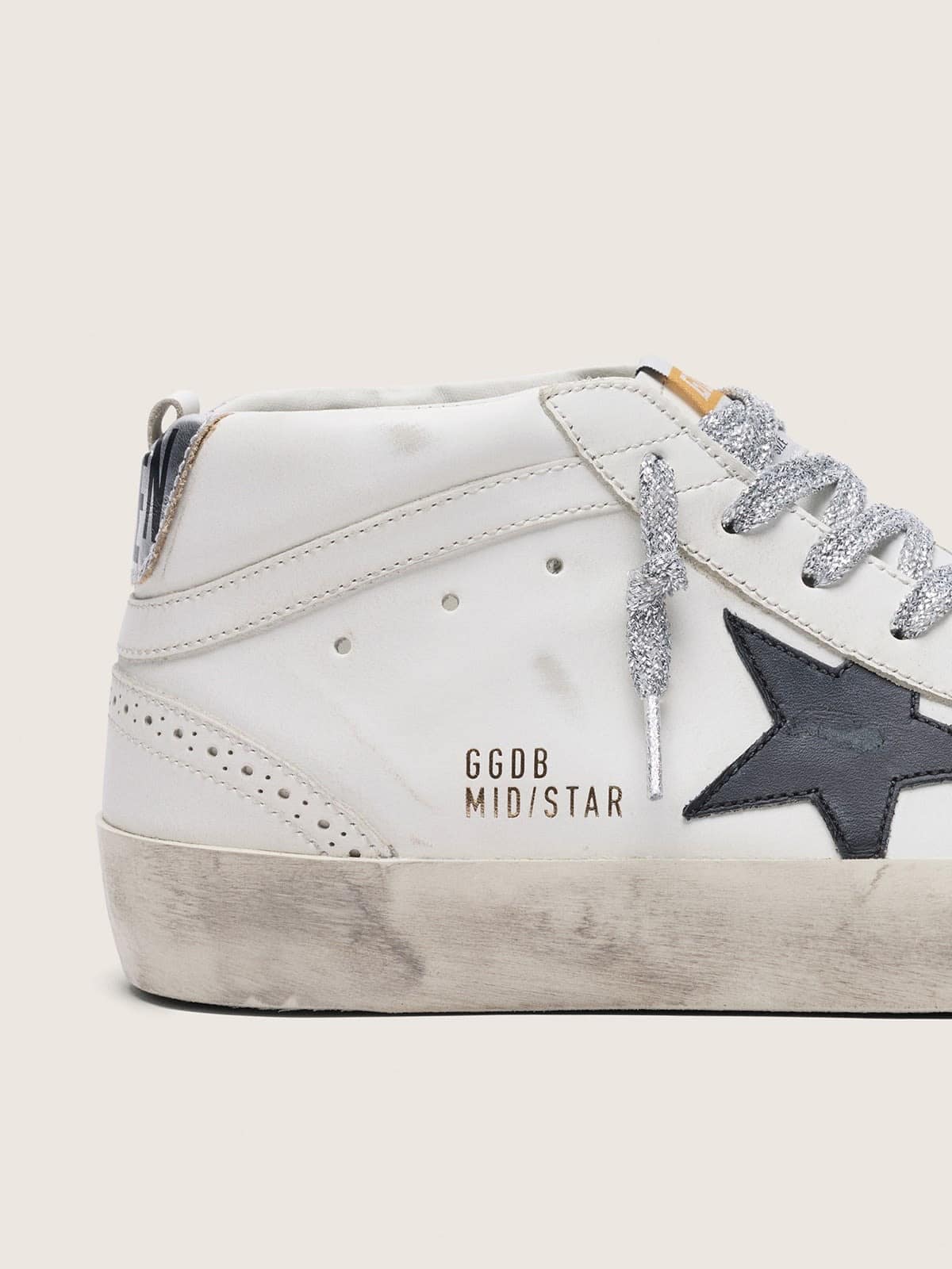 Golden Goose Womens Mid Star With Laminated Heel Tab And Glitter Laces Womens