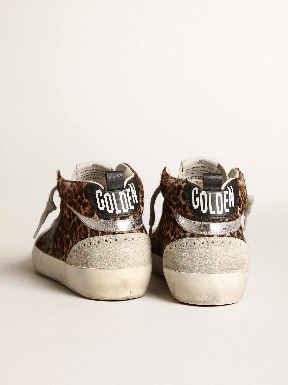 Golden Goose Womens Mid Star In Leopard Print Pony Skin With Black Star Womens