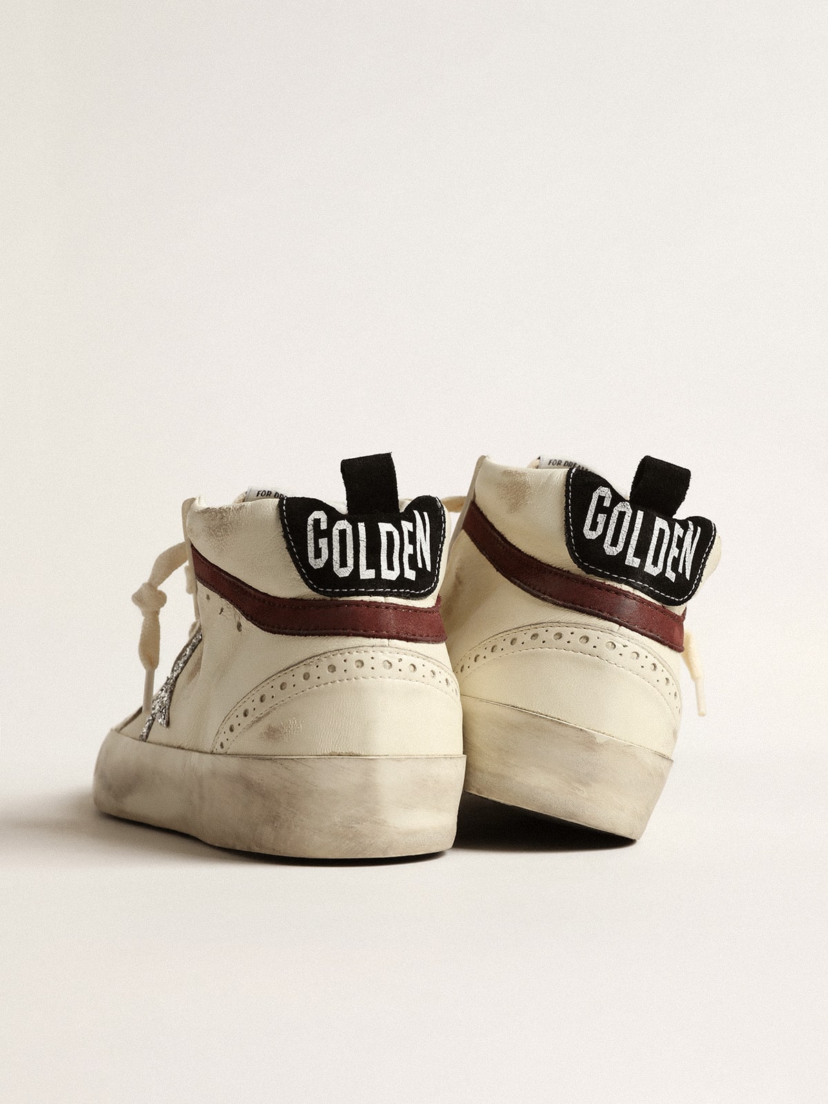 Golden Goose Mid Star Ltd In White Nappa Leather With Silver Glitter Star Womens