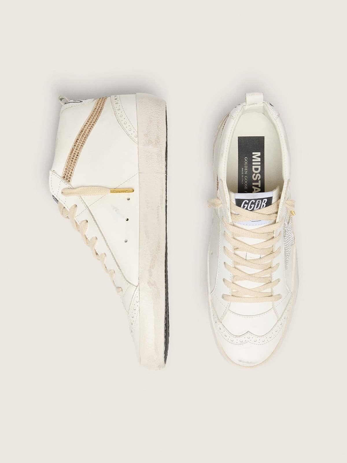 Golden Goose Mid Star With Star And Heel Tab In Suede With Swarovski Crystals Womens
