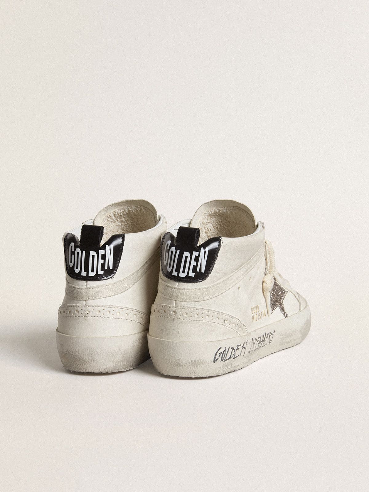 Golden Goose Womens Mid Star With Silver Glitter Star And Black Laminated Heel Tab Womens