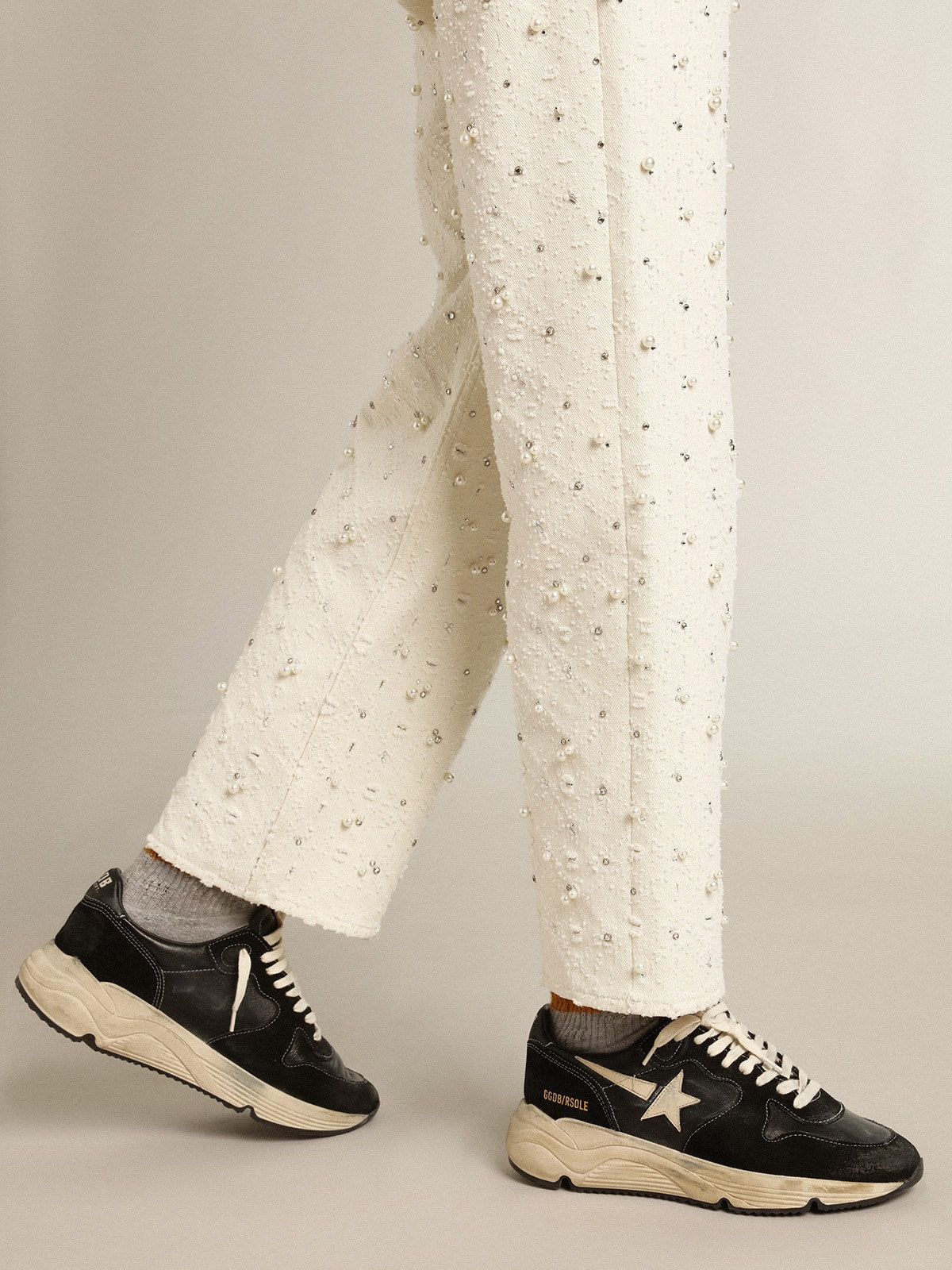 Golden Goose Womens Running Sole In Black Nappa And Suede Womens