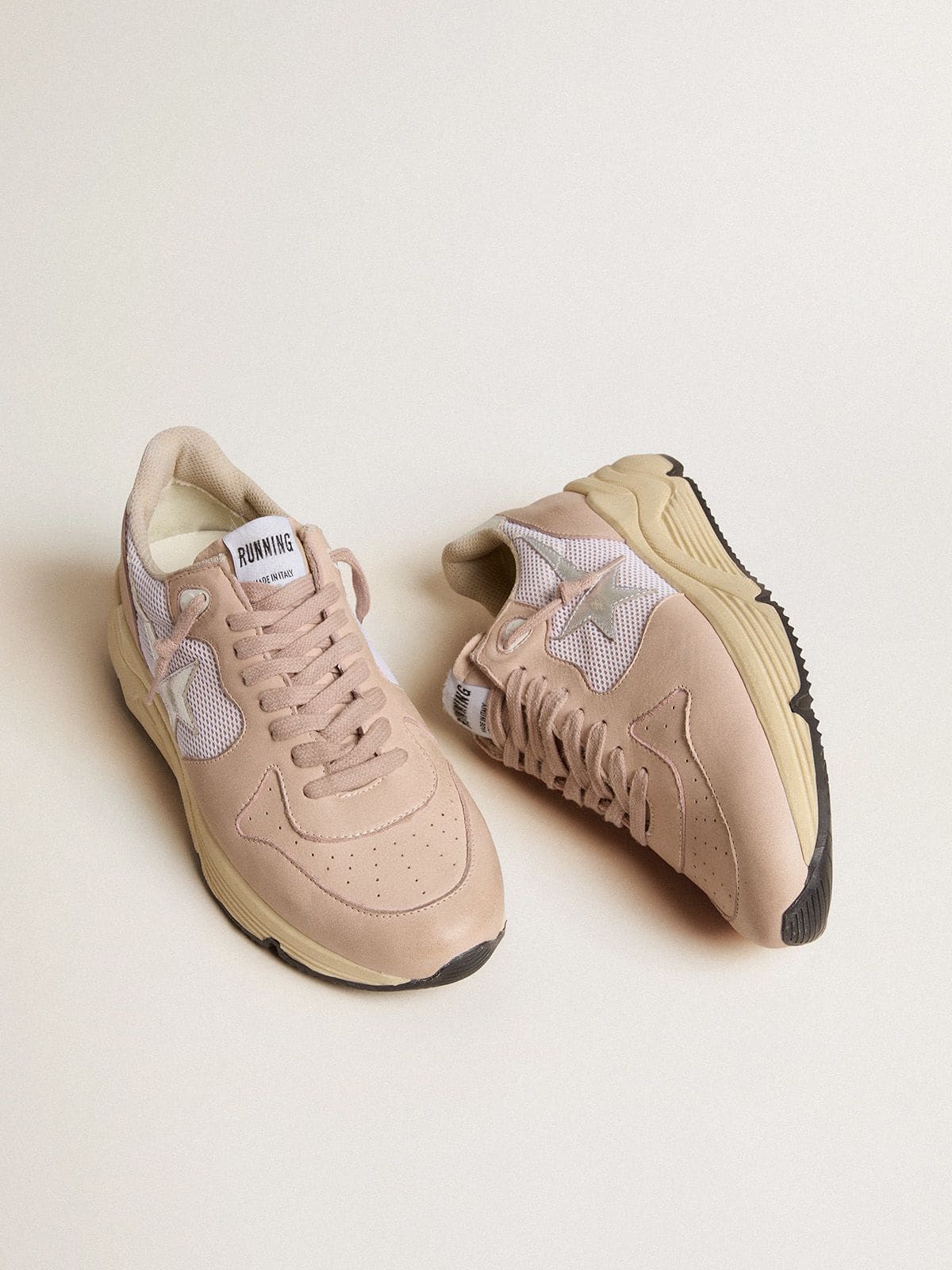 Golden Goose Womens Running Sole In Mesh And Nubuck With Silver Metallic Leather Star Womens