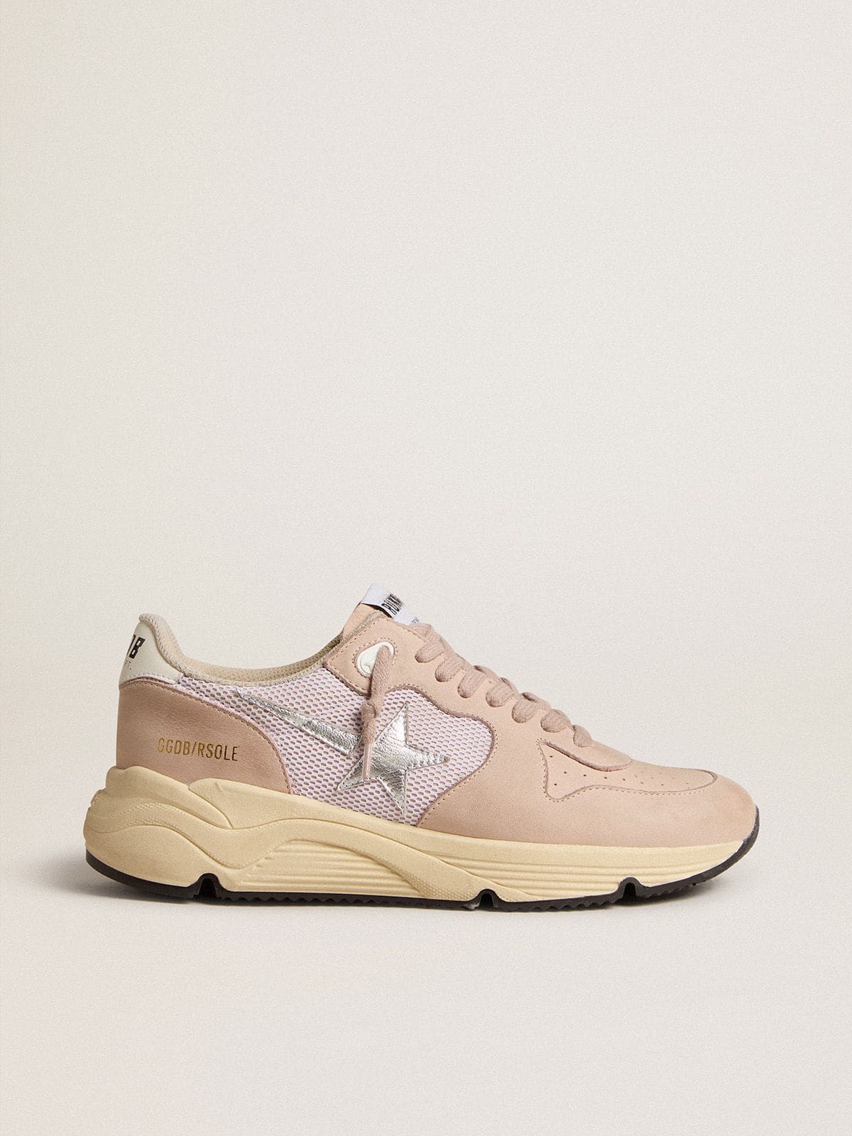 Golden Goose Womens Running Sole In Mesh And Nubuck With Silver Metallic Leather Star Womens