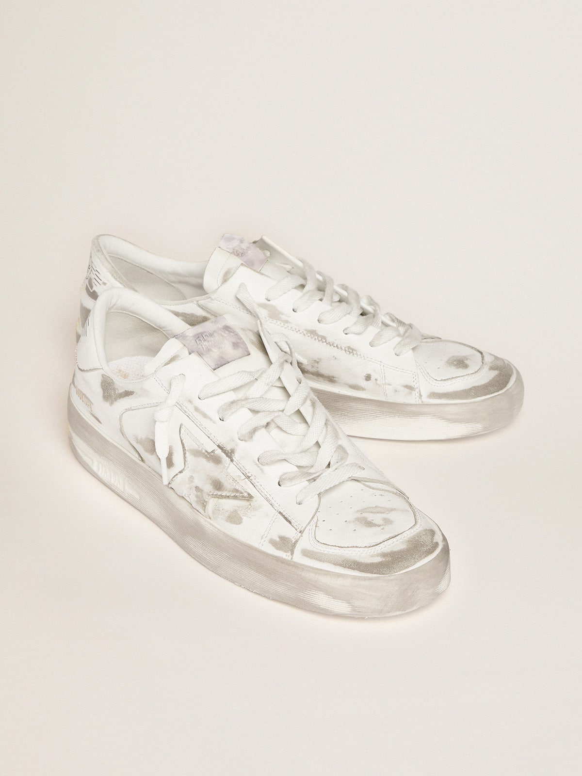 Golden Goose Stardan Sneakers In White Leather With Lived-In Treatment Womens