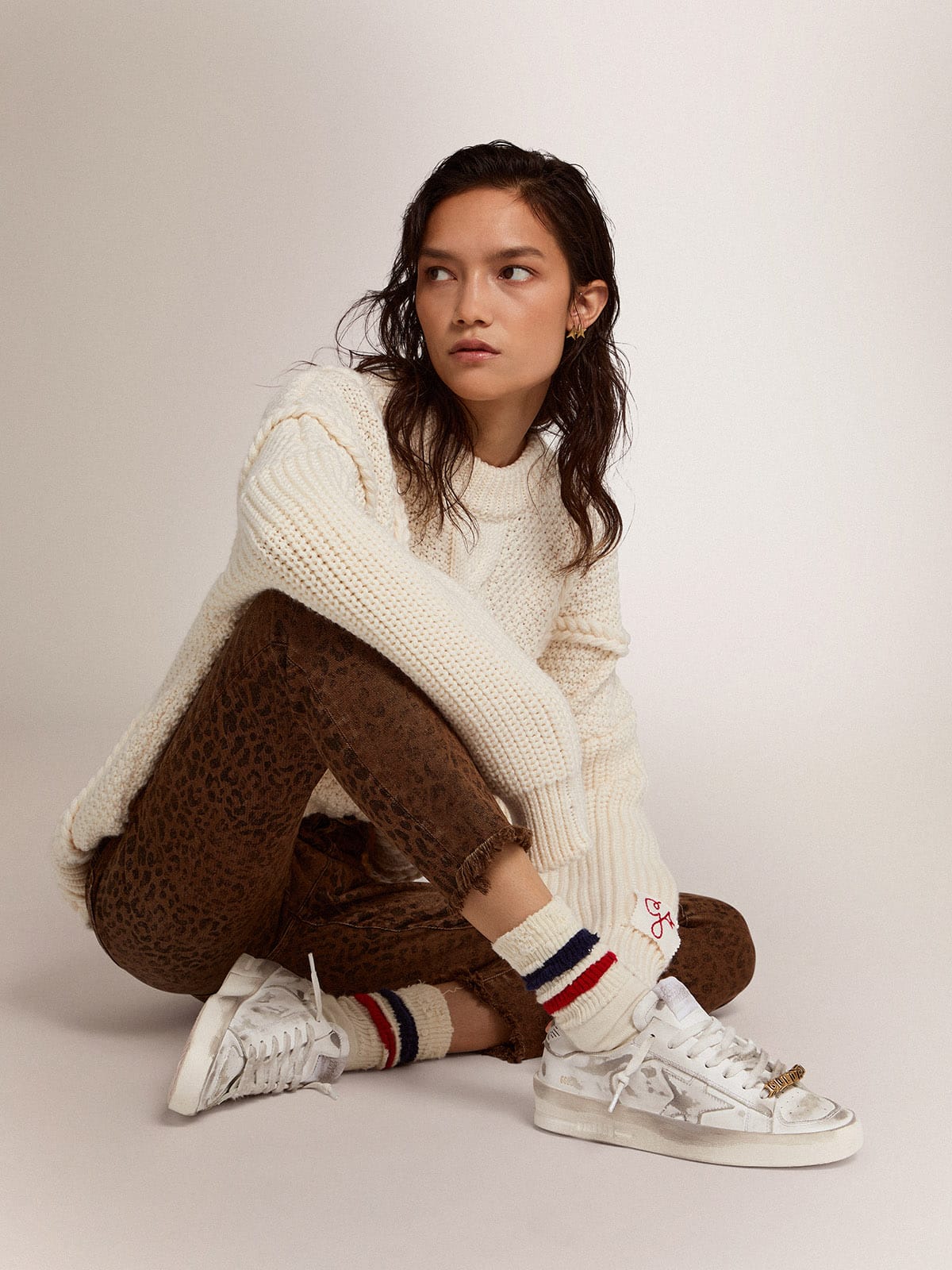 Golden Goose Stardan Sneakers In White Leather With Lived-In Treatment Womens