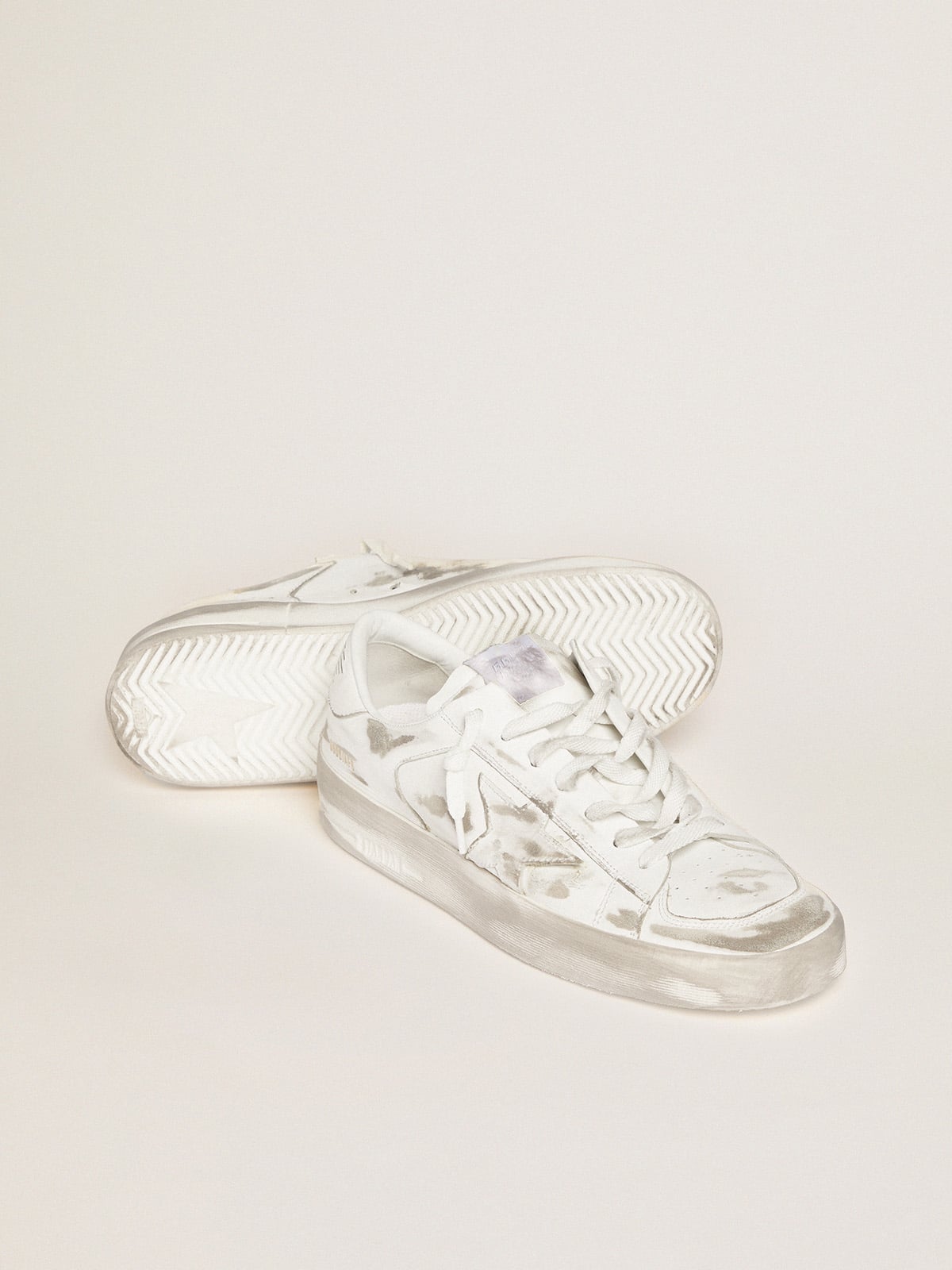 Golden Goose Stardan Sneakers In White Leather With Lived-In Treatment Womens