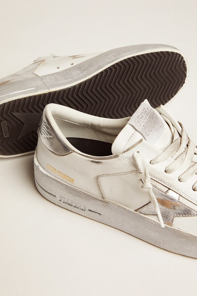 Golden Goose Stardan Sneakers With Silver Metallic Leather Star And Heel Tab Womens