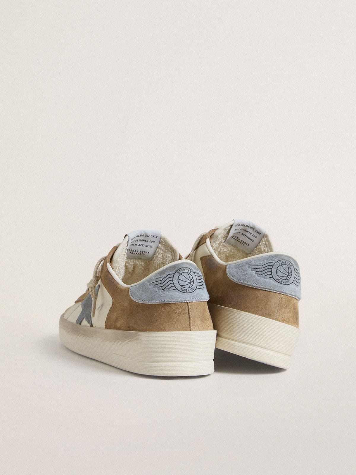 Golden Goose Stardan Ltd In White Leather And Tobacco Suede With Light Blue Suede Star And Heel Tab Womens