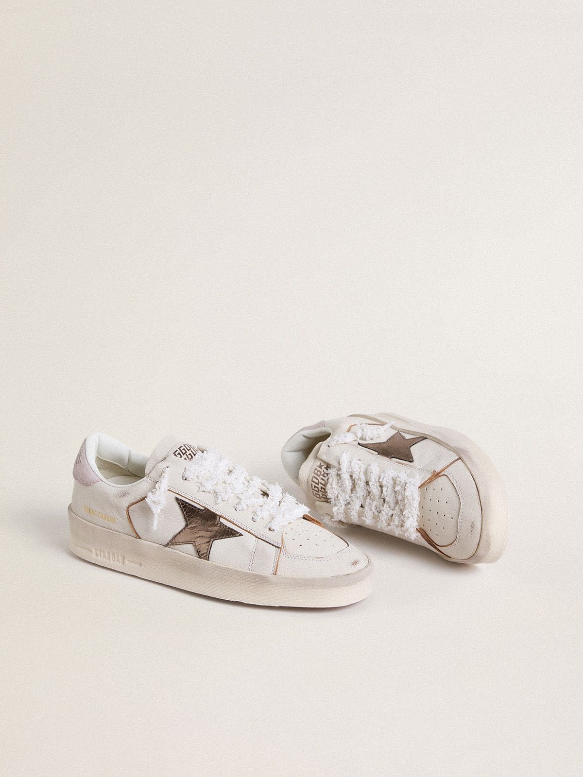 Golden Goose Stardan In Nappa Leather With Metallic Silver Leather Star And Pink Suede Heel Tab Womens