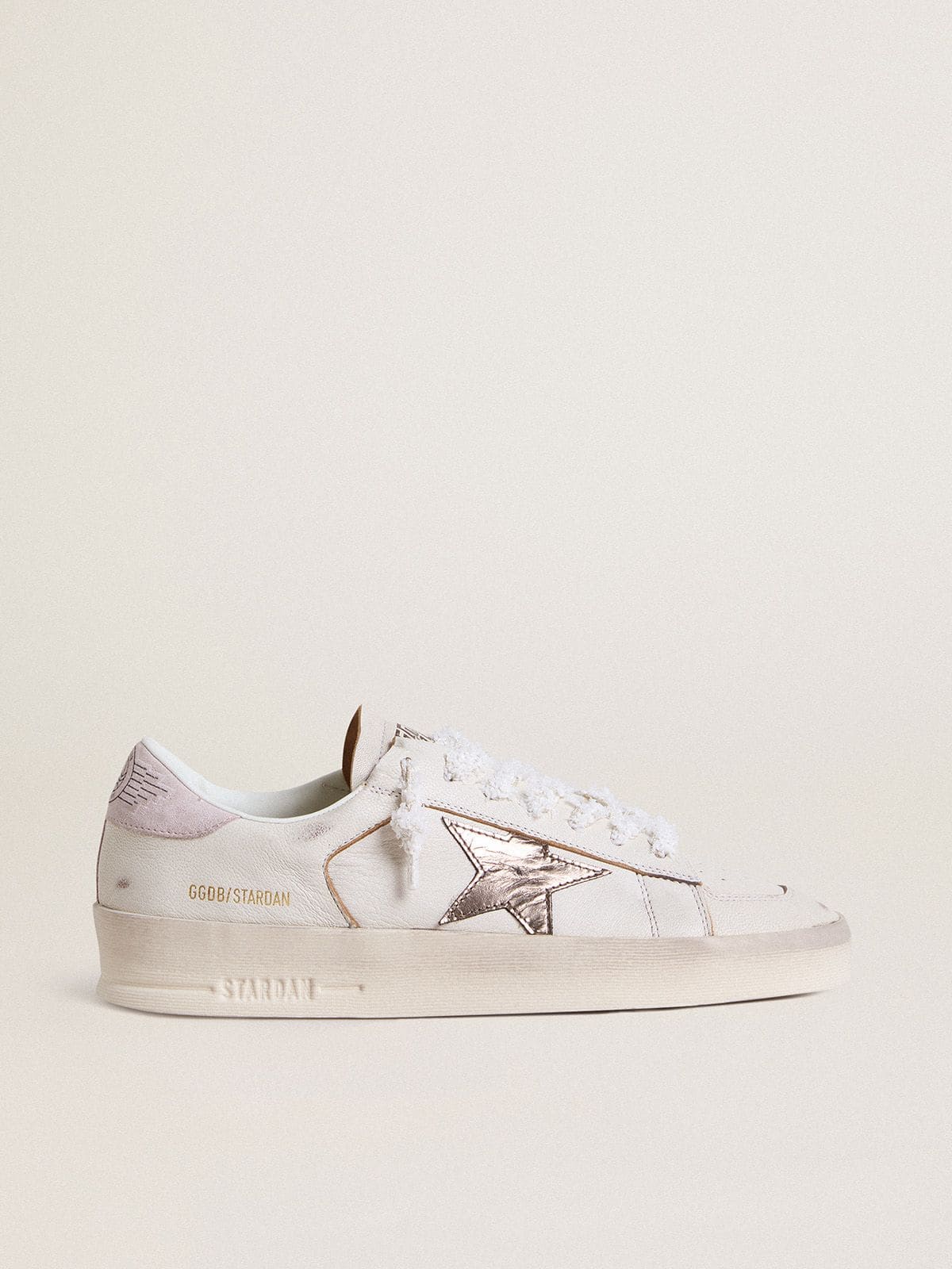 Golden Goose Stardan In Nappa Leather With Metallic Silver Leather Star And Pink Suede Heel Tab Womens