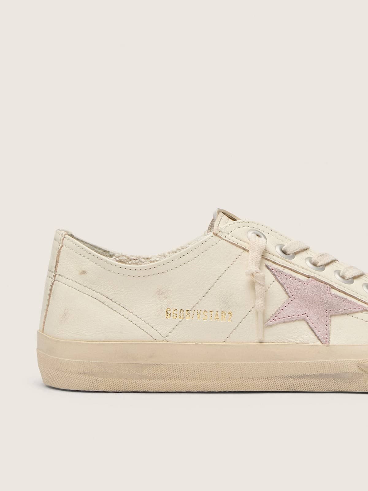 Golden Goose V-Star In Beige Nappa Leather With Old-Rose Suede Star Womens