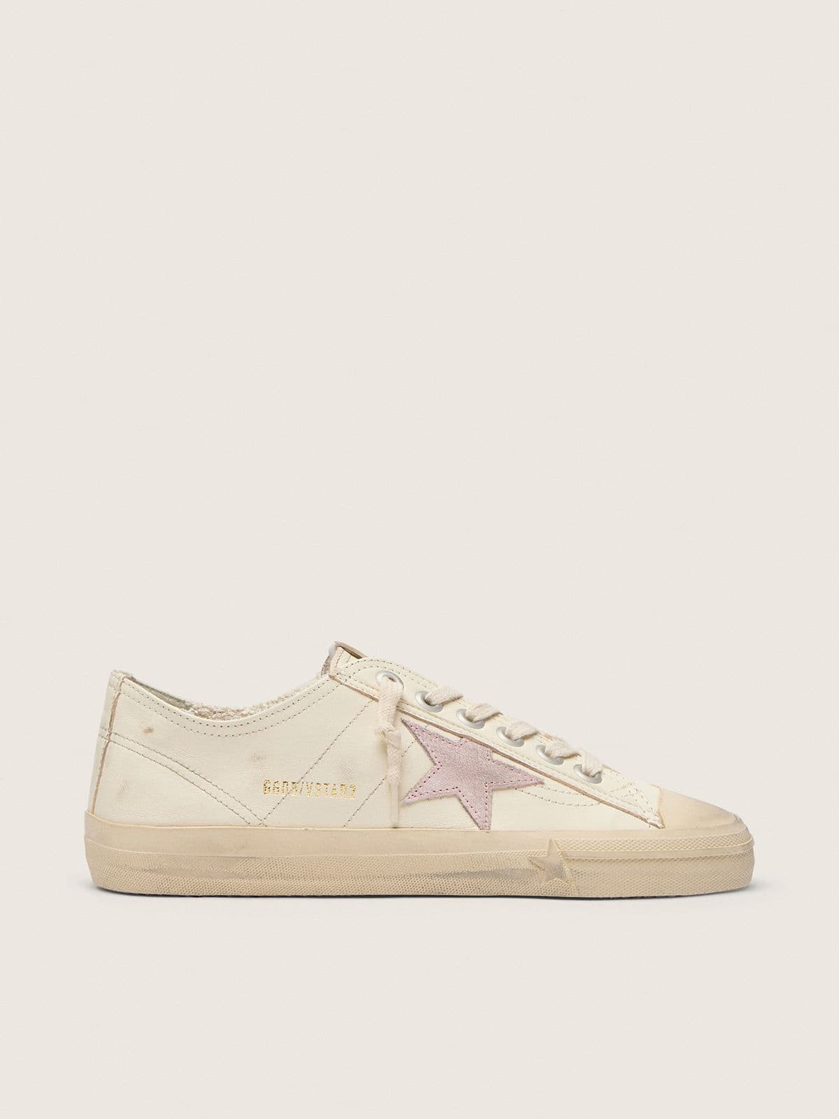 Golden Goose V-Star In Beige Nappa Leather With Old-Rose Suede Star Womens