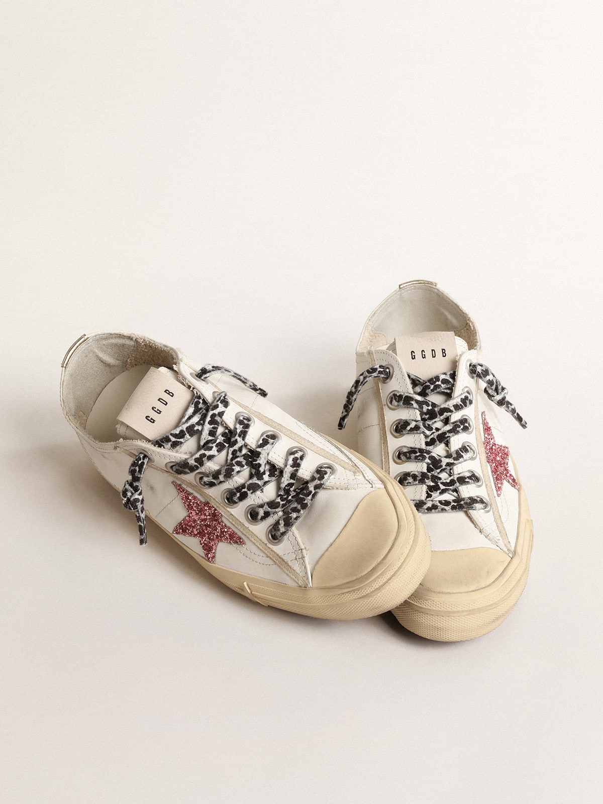Golden Goose V-Star With Pink Glitter Star And Metallic Leather Heel Tab Womens