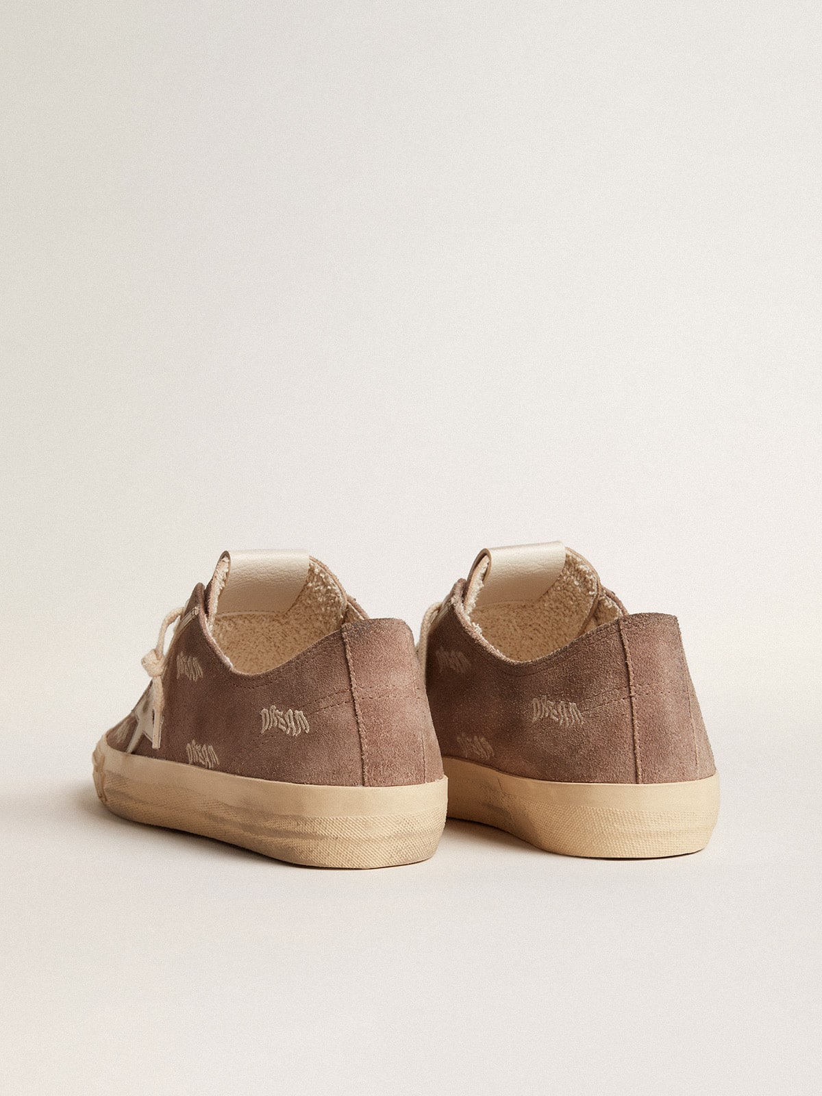 Golden Goose Womens V-Star In Dove-Gray Suede With Light Gray Leather Star Womens