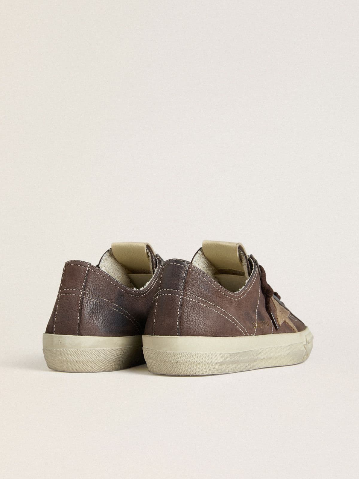 Golden Goose Womens V-Star In Brown Nubuck With Tobacco-Colored Suede Star Womens