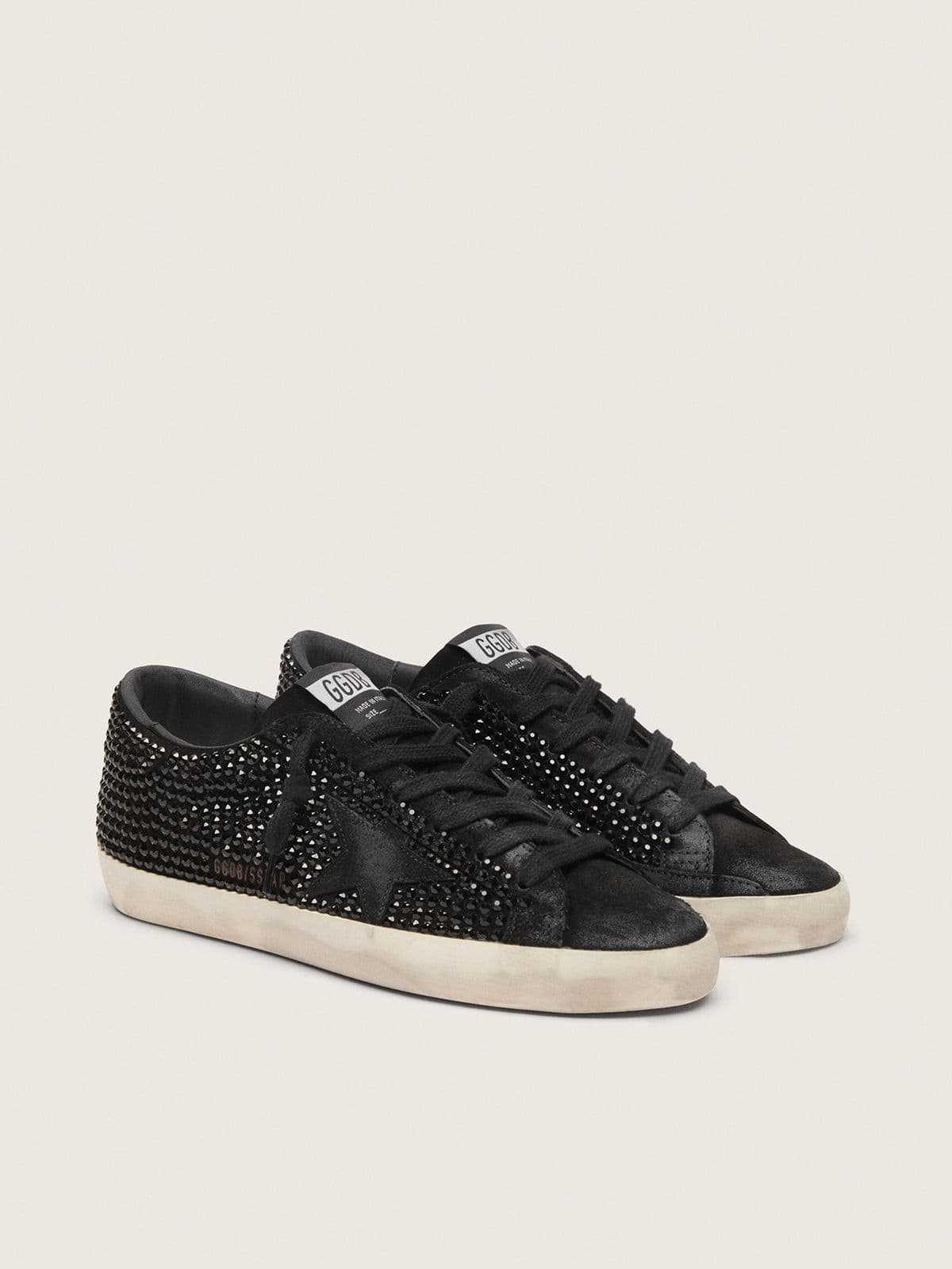 Golden Goose Super-Star In Black Suede With Swarovski Crystals And Black Suede Star Womens