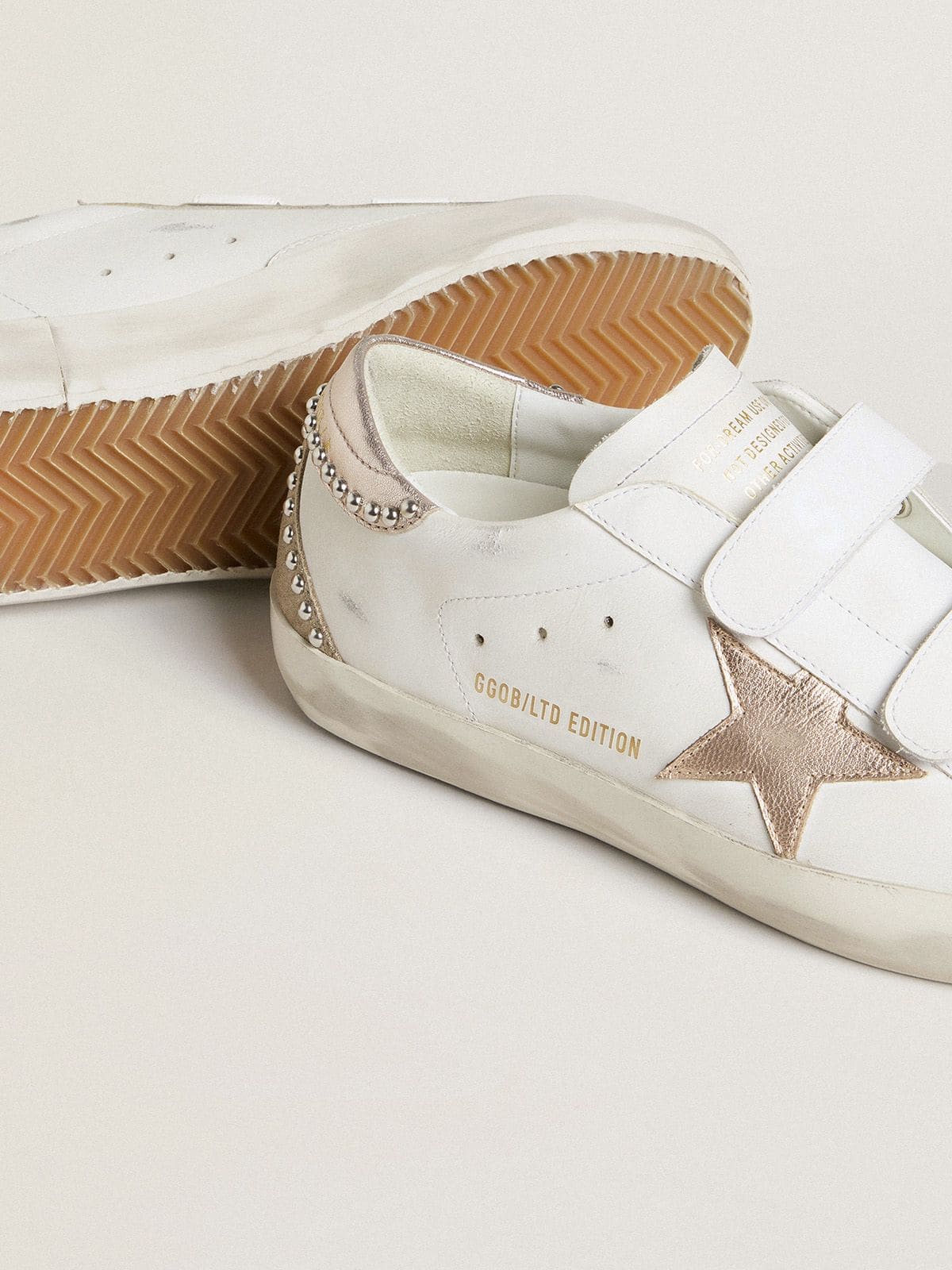 Golden Goose Womens Old School Ltd With Rose Gold Metallic Leather Star And Heel Tab Womens