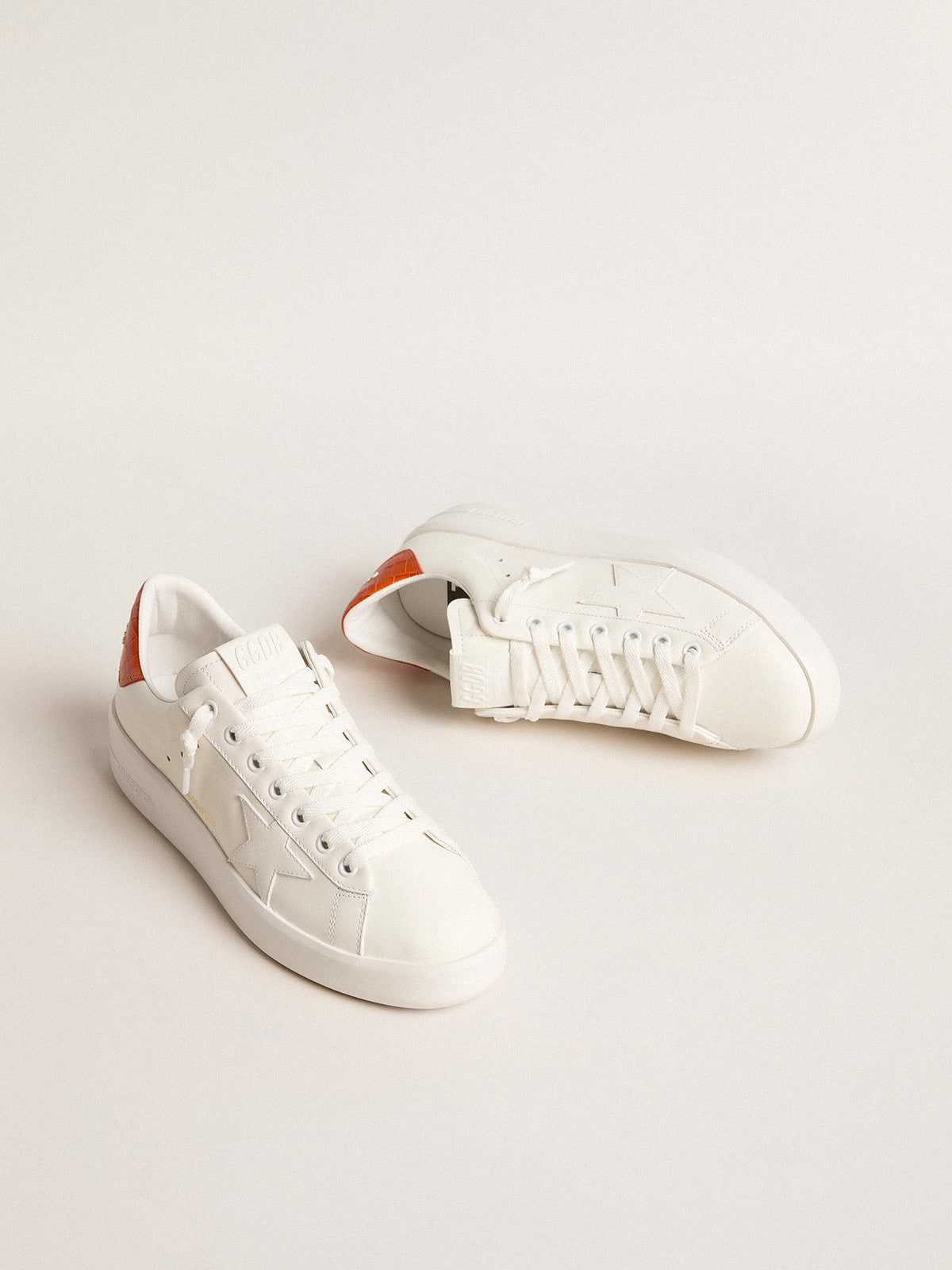Golden Goose Womens Purestar With White Leather Star And Orange Heel Tab Womens