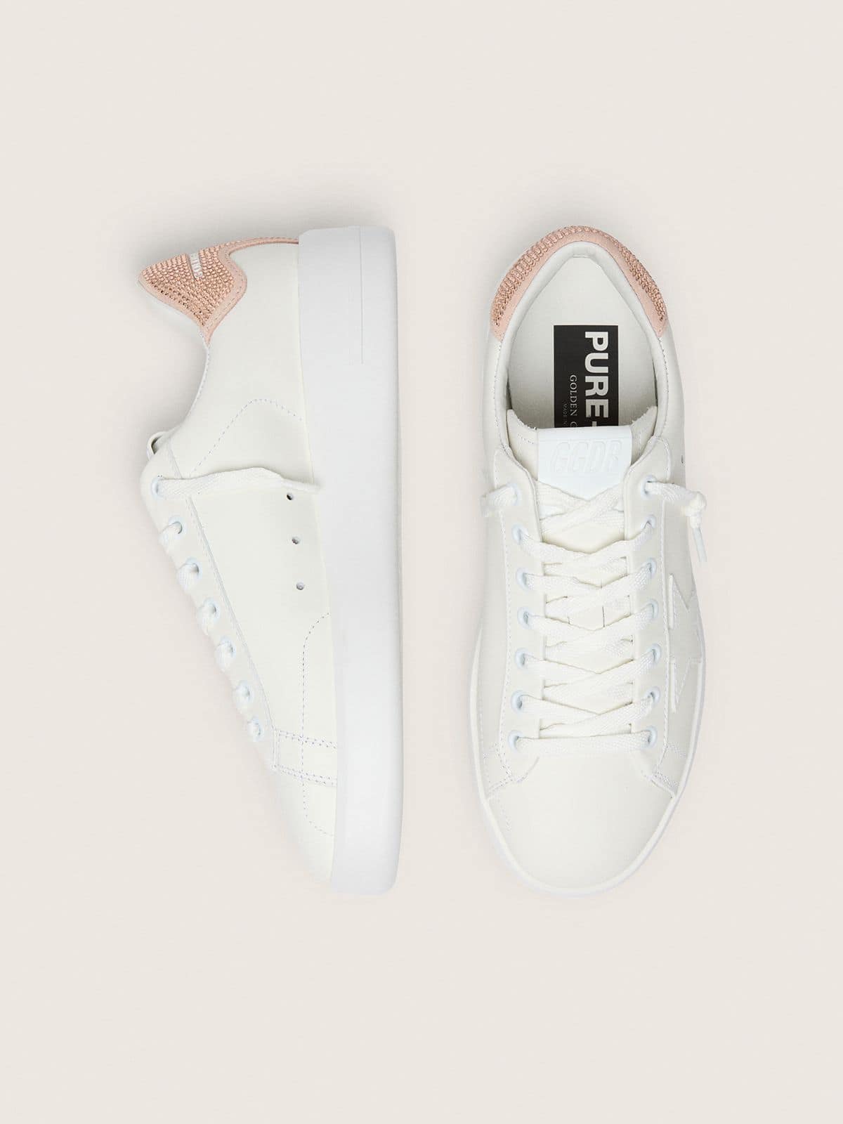 Golden Goose Purestar With Leather Star And Suede Heel Tab With Swarovski Crystals Womens