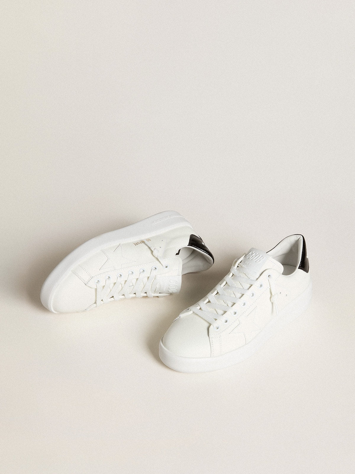 Golden Goose Womens Purestar With Leather Star And Black Patent Leather Heel Tab Womens