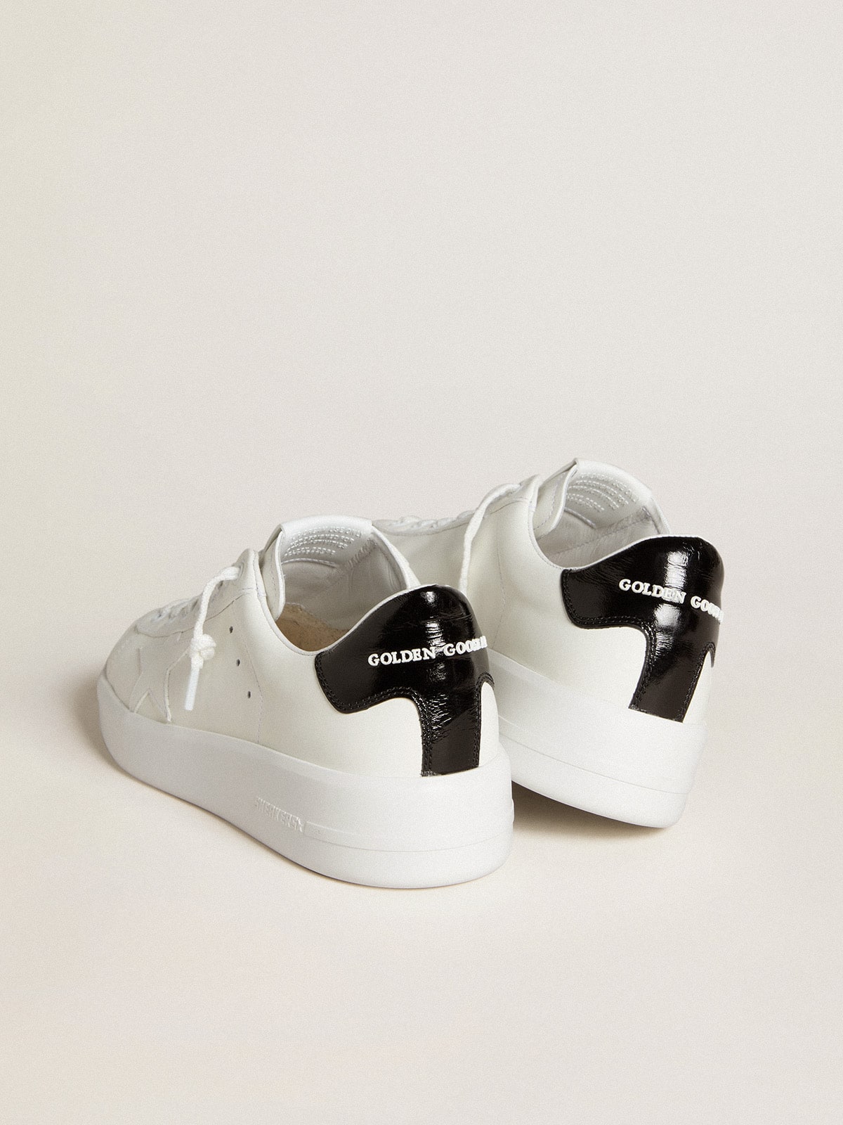 Golden Goose Womens Purestar With Leather Star And Black Patent Leather Heel Tab Womens