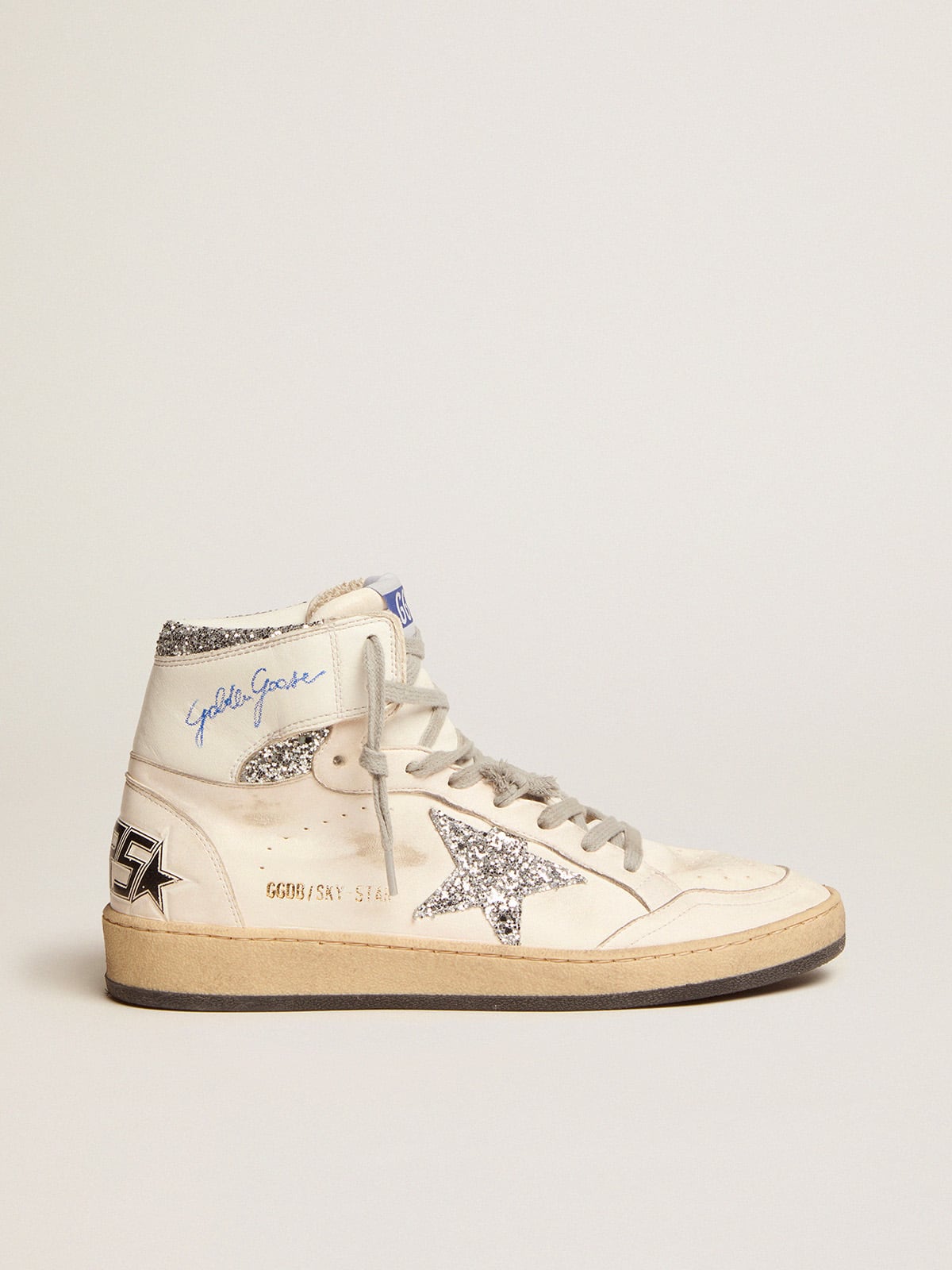 Golden Goose Womens Sky-Star With Signature On The Ankle And Silver Inserts Womens