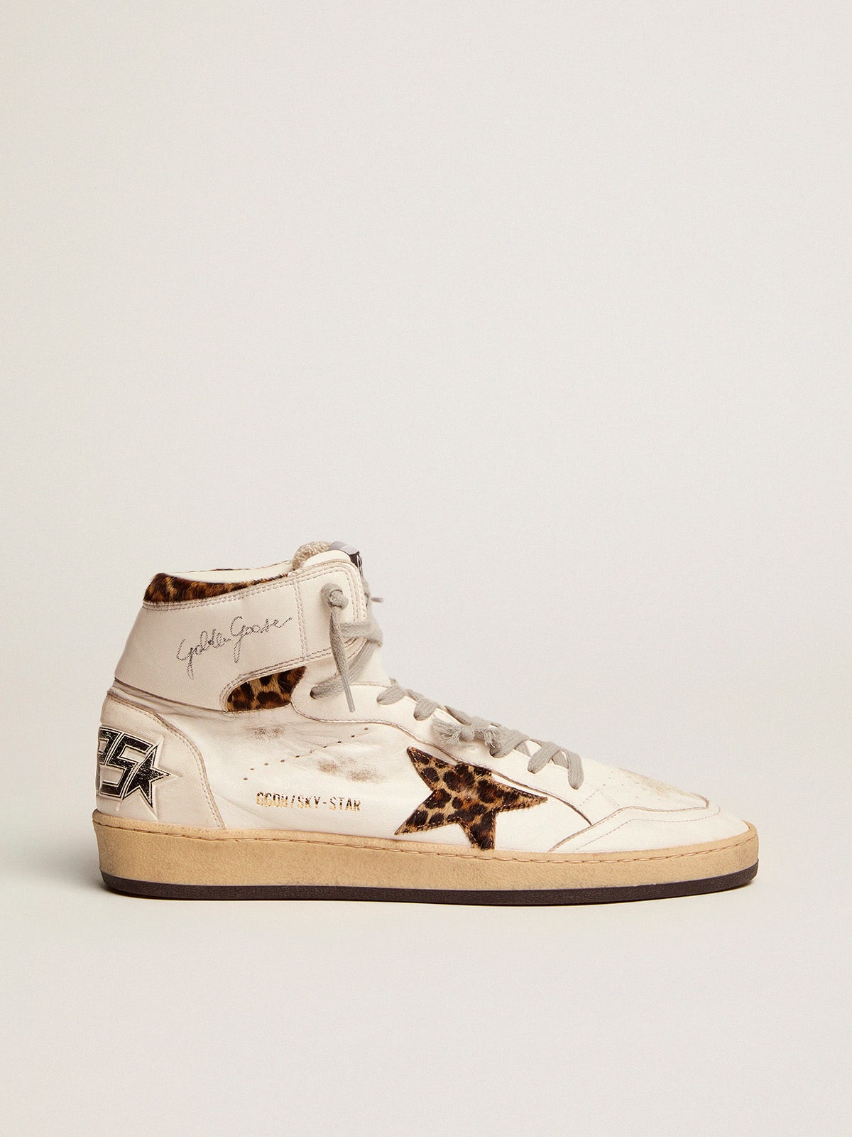 Golden Goose Womens Sky-Star With Signature And Leopard Print Pony Skin Inserts Womens