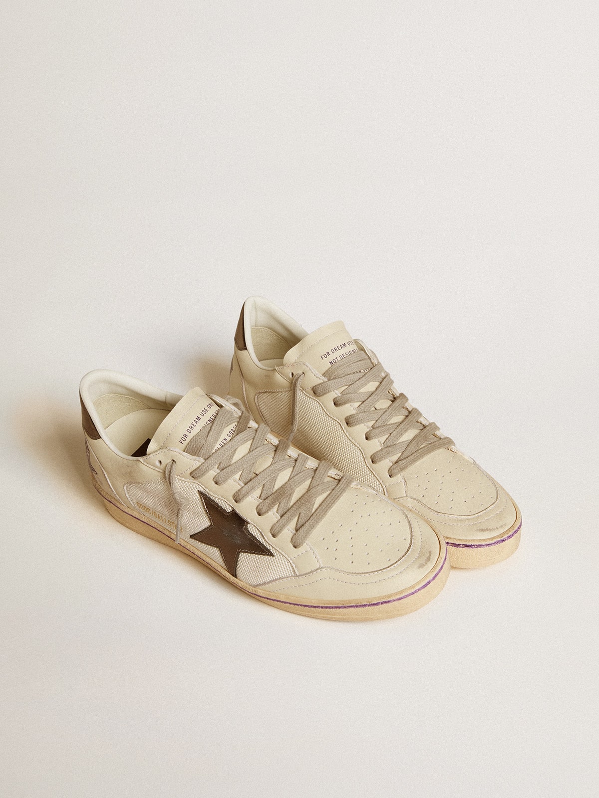 Golden Goose Ball Star In Mesh And Leather With Metallic Leather Star And Heel Tab Womens