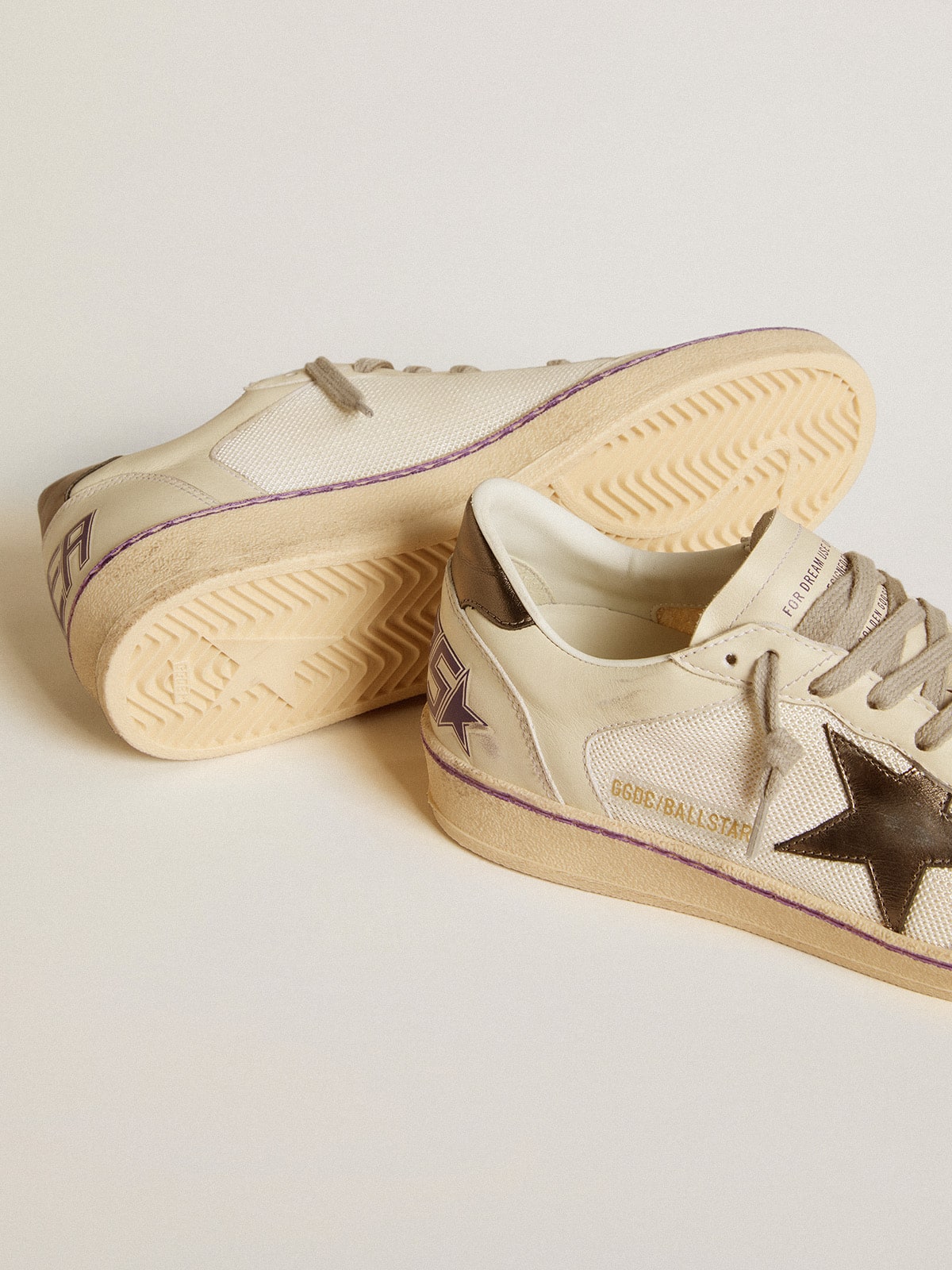 Golden Goose Ball Star In Mesh And Leather With Metallic Leather Star And Heel Tab Womens