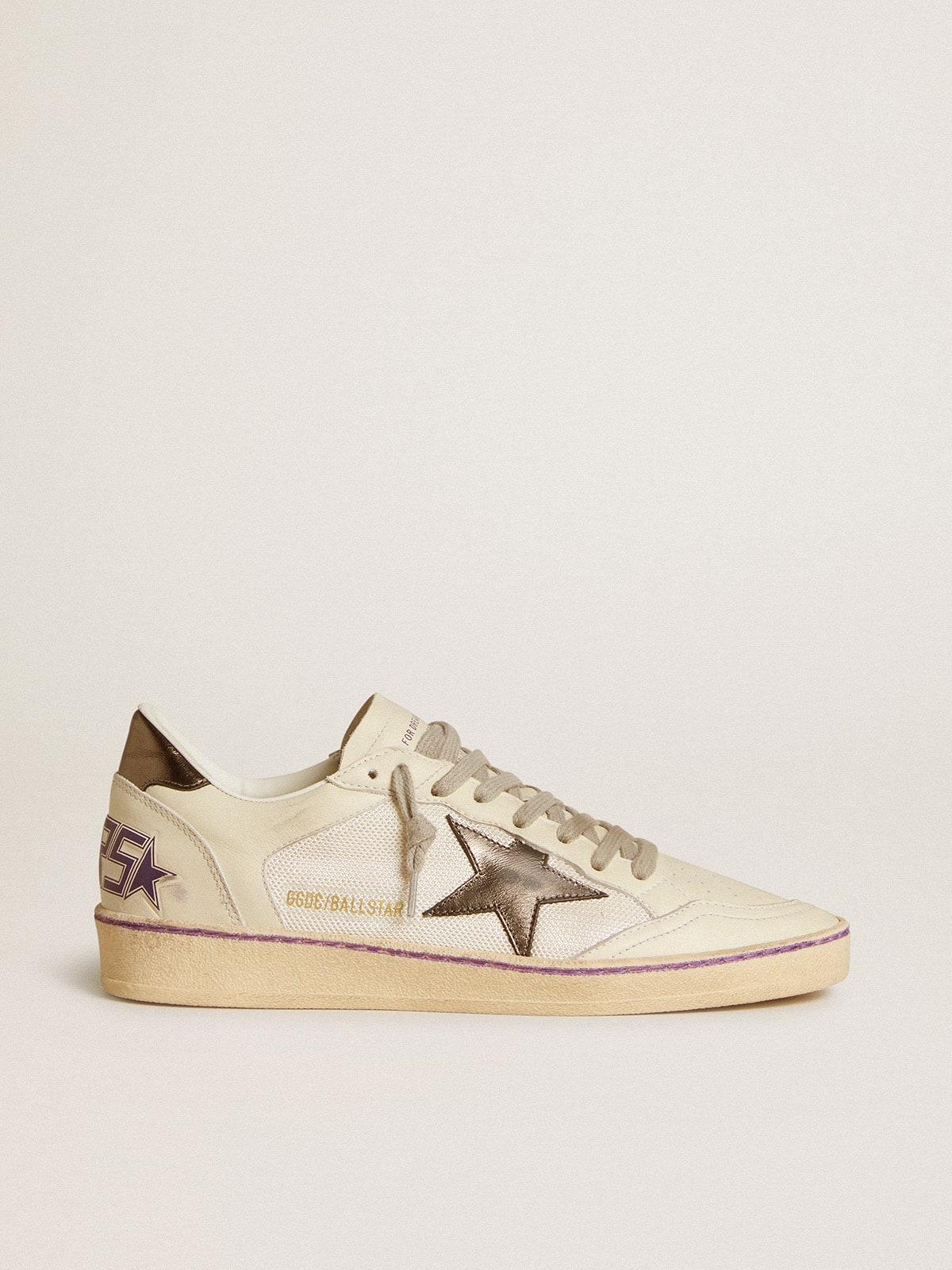 Golden Goose Ball Star In Mesh And Leather With Metallic Leather Star And Heel Tab Womens