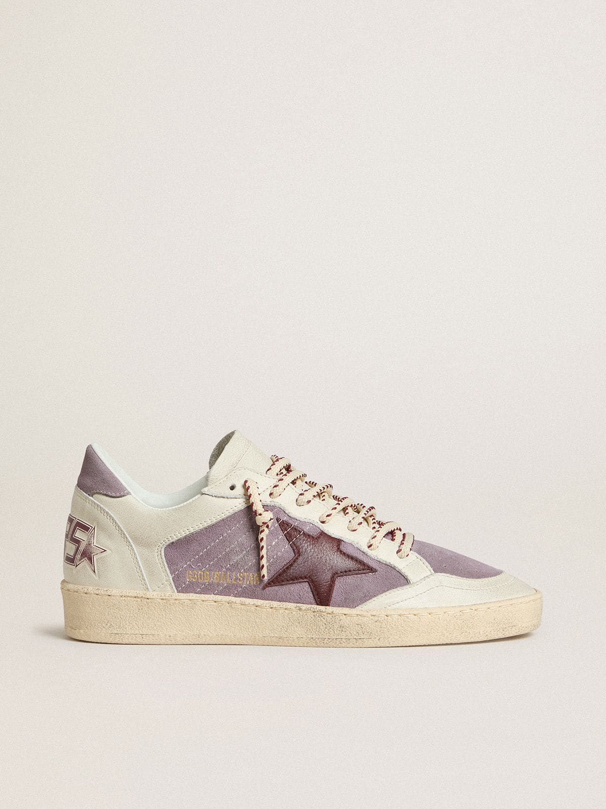 Golden Goose Womens Ball Star In Lilac Suede With Burgundy Leather Star And Lilac Suede Heel Tab Womens
